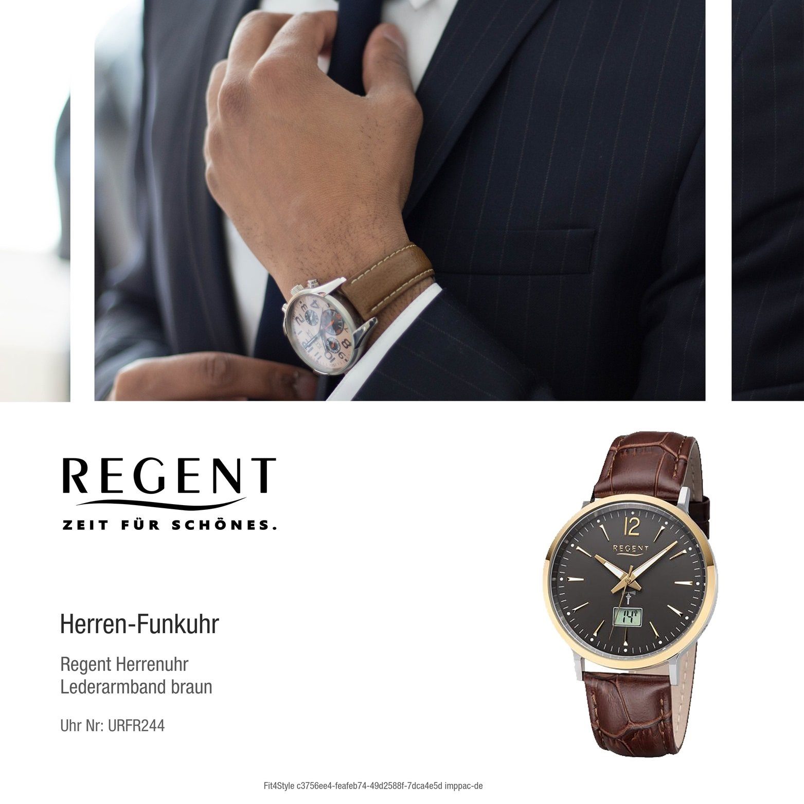 Uhr Funkuhr Gehäuse Regent Herren 40mm), Lederarmband, mit Herrenuhr Elegant-Style (ca. rundes FR-244, Leder Regent
