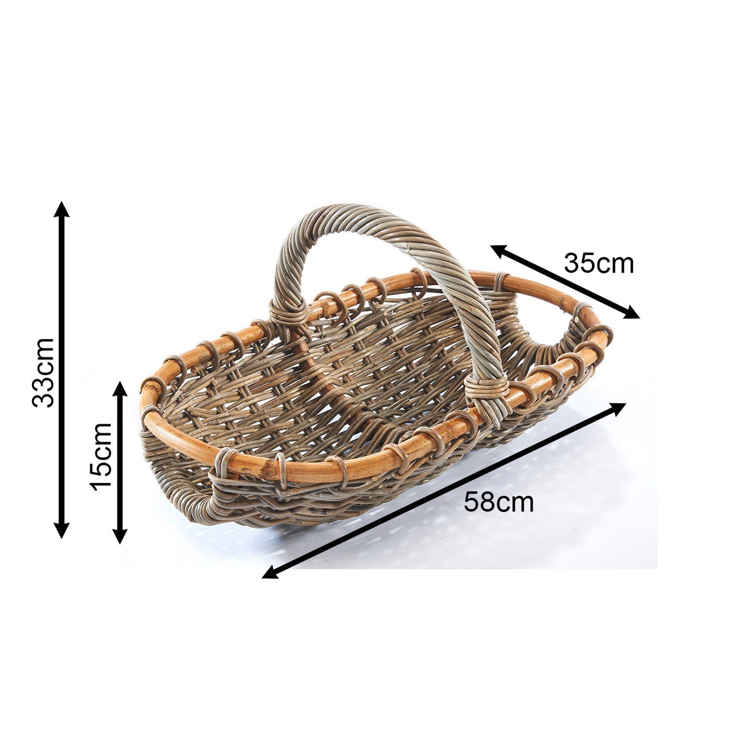 Kobolo Einkaufskorb Erntekorb Henkelkorb Rattan geflochten - kubu grey günstig online kaufen