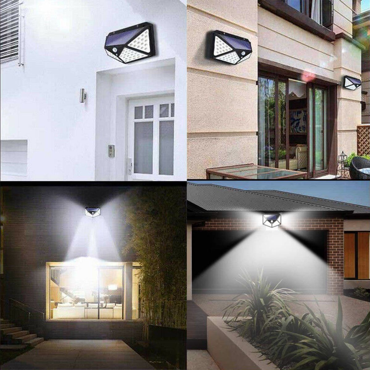 LETGOSPT LED Solarleuchte 4x Gartenlampe Solarleuchte 100 LED integriert, Bewegungsmelder Licht 4er IP65 Außenleuchte Außenlampe, LEDs Wandleuchte Lampe Strahler fest Kaltweiß mit