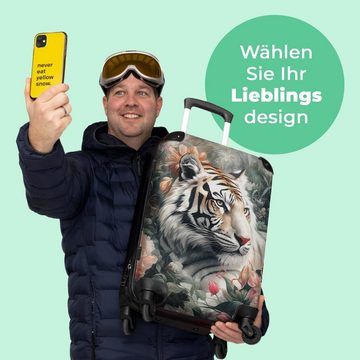 NoBoringSuitcases.com© Koffer Tiger - Wildtiere - Blumen - Dschungel 67x43x25cm, 4 Rollen, Mittelgroßer Koffer für Erwachsene, Reisekoffer