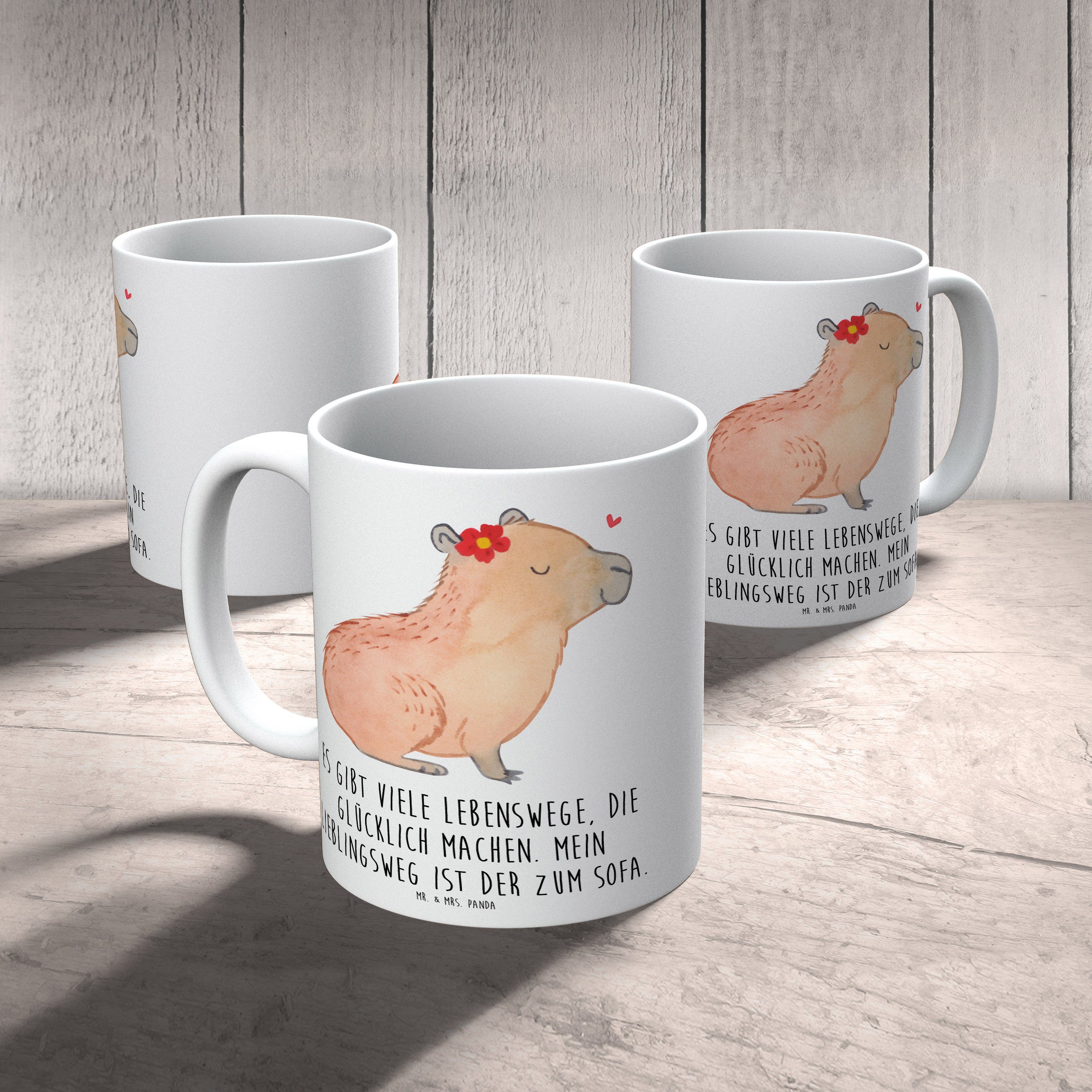 Tiere, Geschenk, - Blume Mr. Mrs. Capybara l, Keramik Teebecher, Panda Geschenk Weiß Tasse, - Tasse &