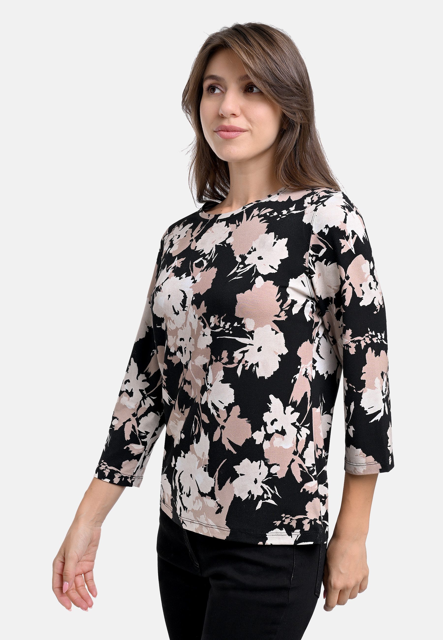 BICALLA T-Shirt Shirt mit Blumen-Print in Sand/Schwarz (1-tlg) günstig online kaufen