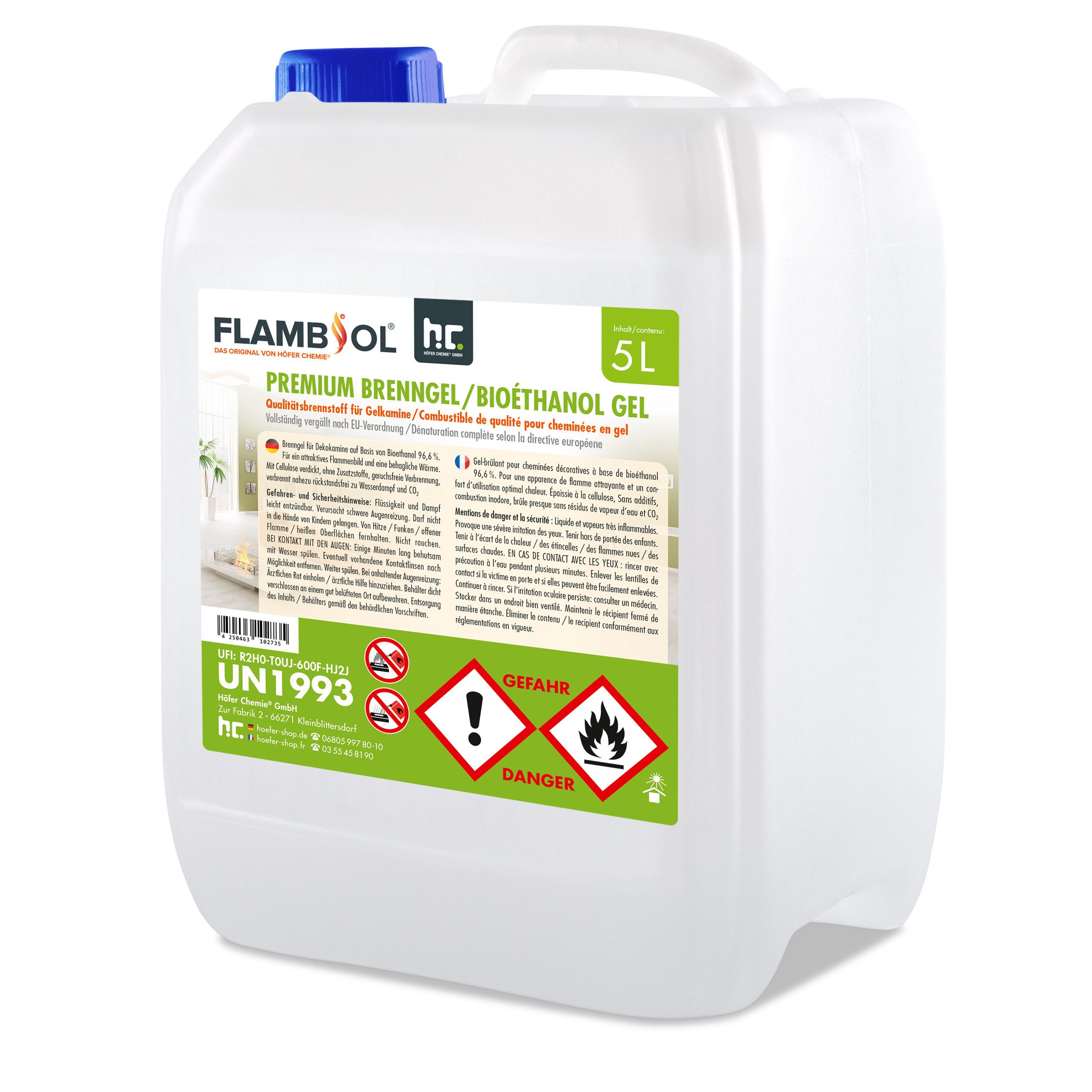 Bioethanol 5 L FLAMBIOL® Premium Brenngel