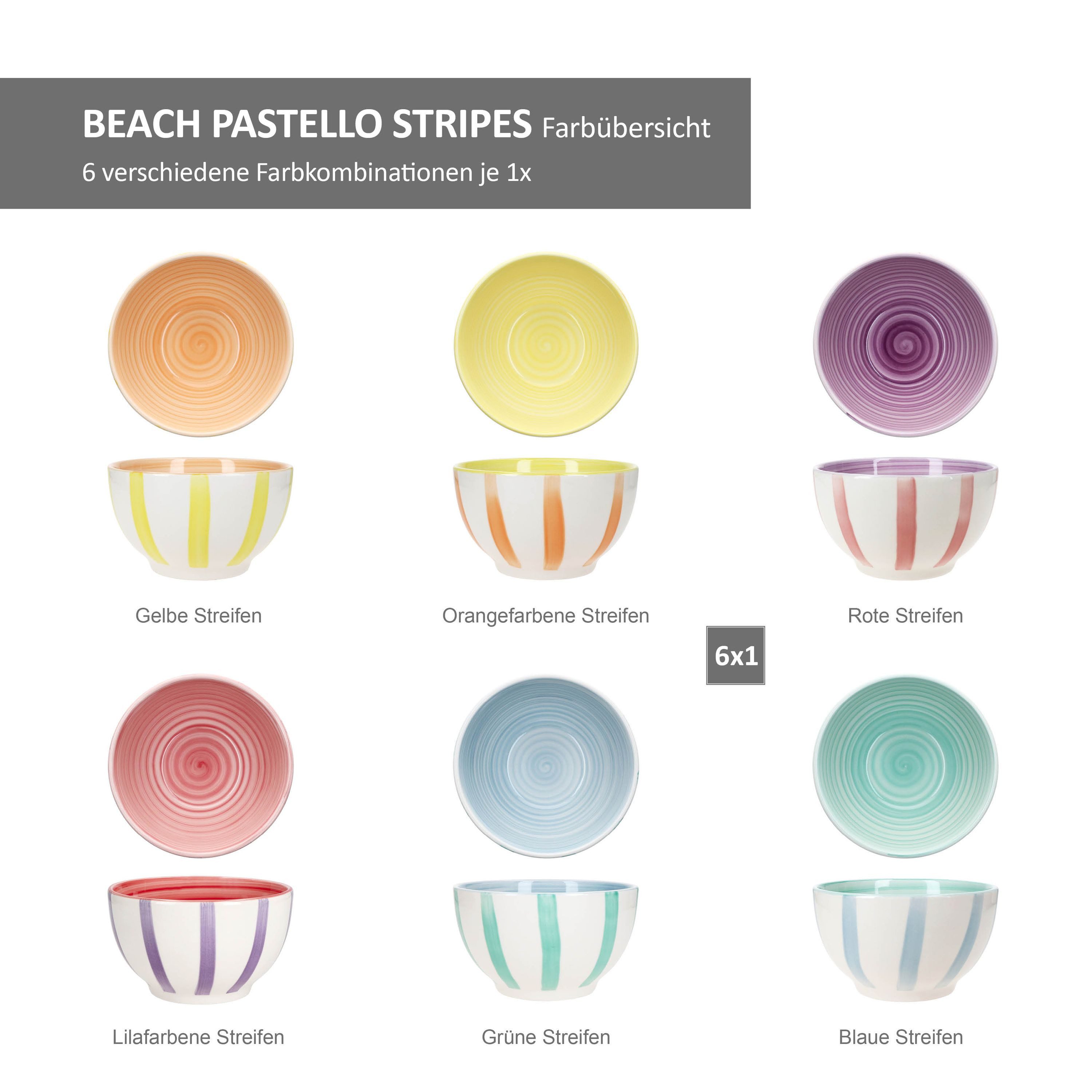 MamboCat Müslischale Beach Pastello Stripes 6er Set Müsli-SchaleØ14cm 500ml Schüssel, Steingut – Bild 4 von 5