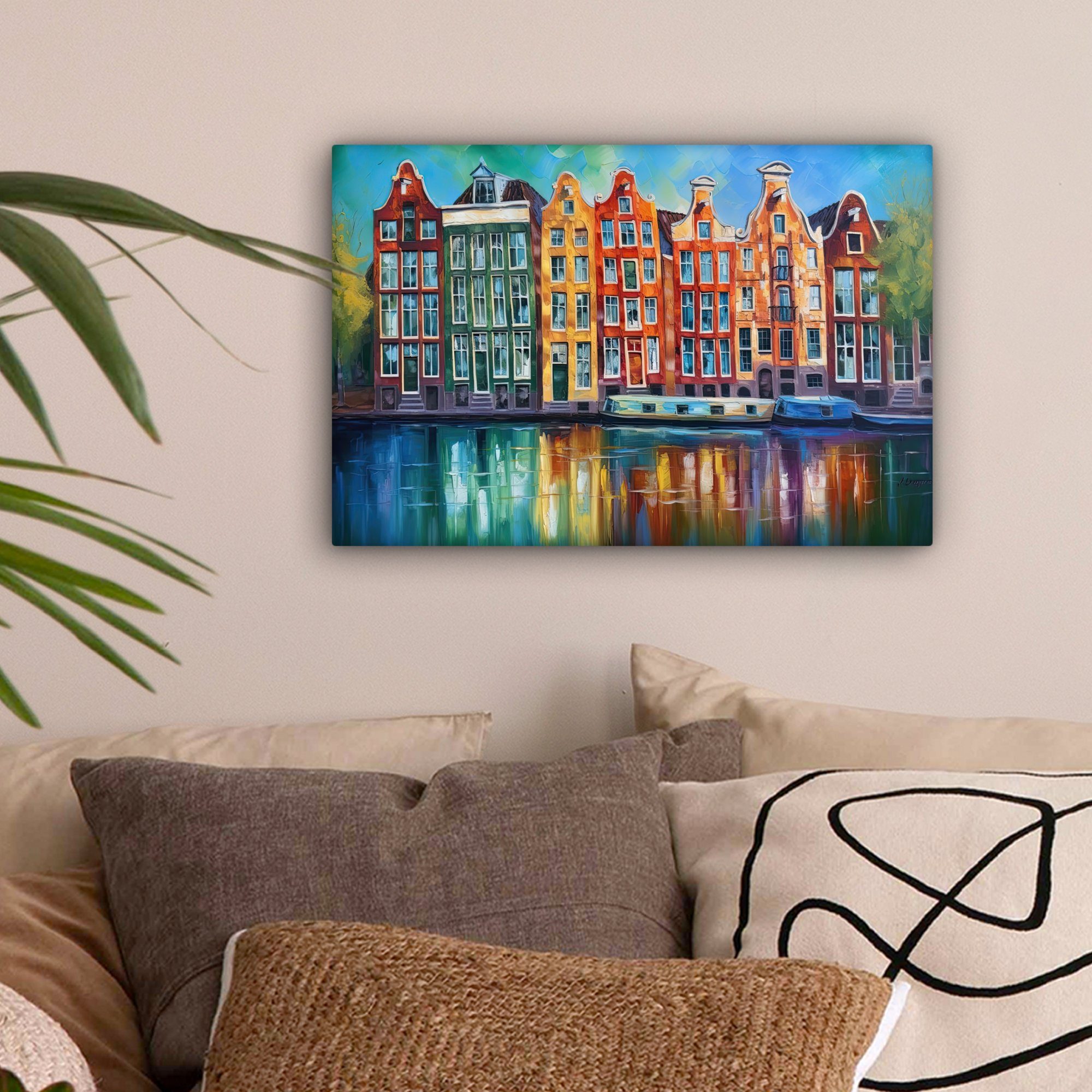 OneMillionCanvasses® Leinwandbild Amsterdam - Ölfarbenoptik - Gracht - Kuns günstig online kaufen