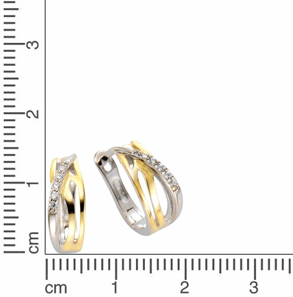 Firetti Paar Creolen Schmuck Geschenk Silber 925 Bicolor geschwungen Ø ca. 14 mm, mit Zirkonia (synth)
