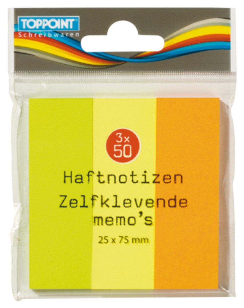 Stylex Schreibwaren Notizzettel Haftnotizen Notes neon-color 3x50 Blatt, 25x75mm
