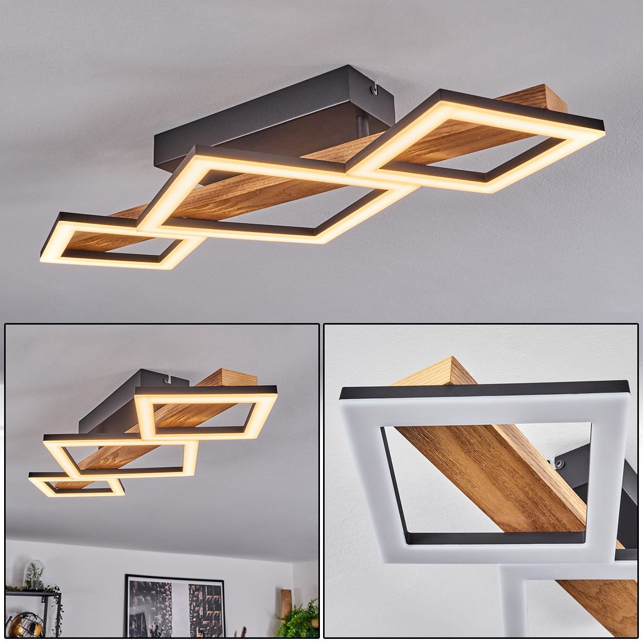 hofstein Deckenleuchte »Stoccareddo« moderne Deckenlampe aus Metall/Holz, 3 günstig online kaufen