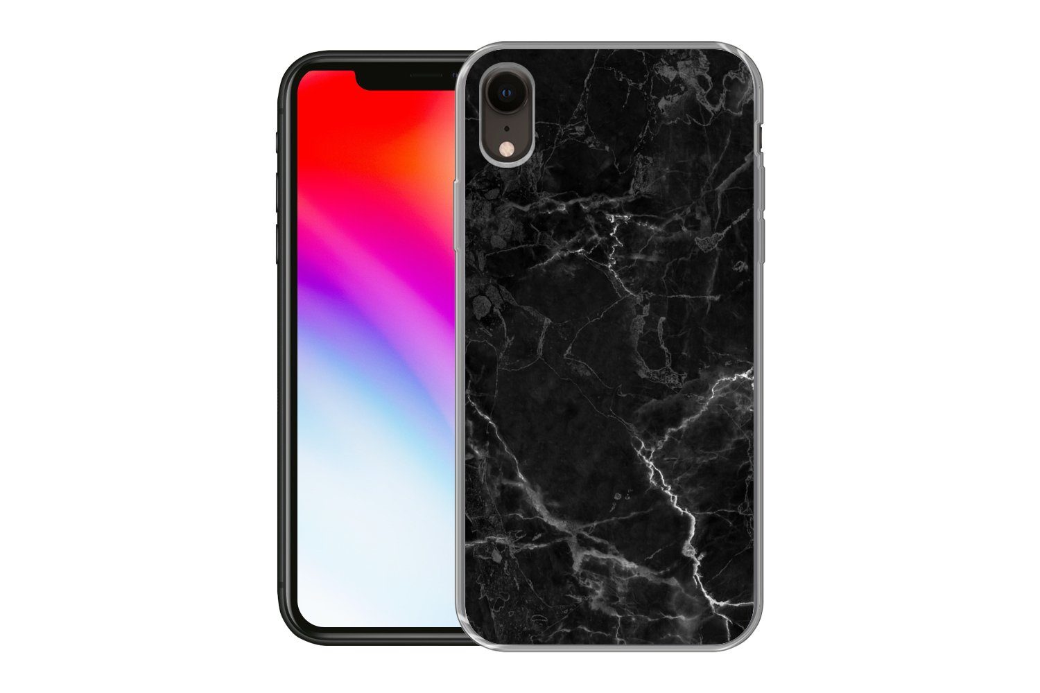 MuchoWow Handyhülle für Apple iPhone XR Marmor - Schwarz - Weiß - Textur - Marmoroptik, Smartphone-Bumper, Print, Handy Schutzhülle Dünn