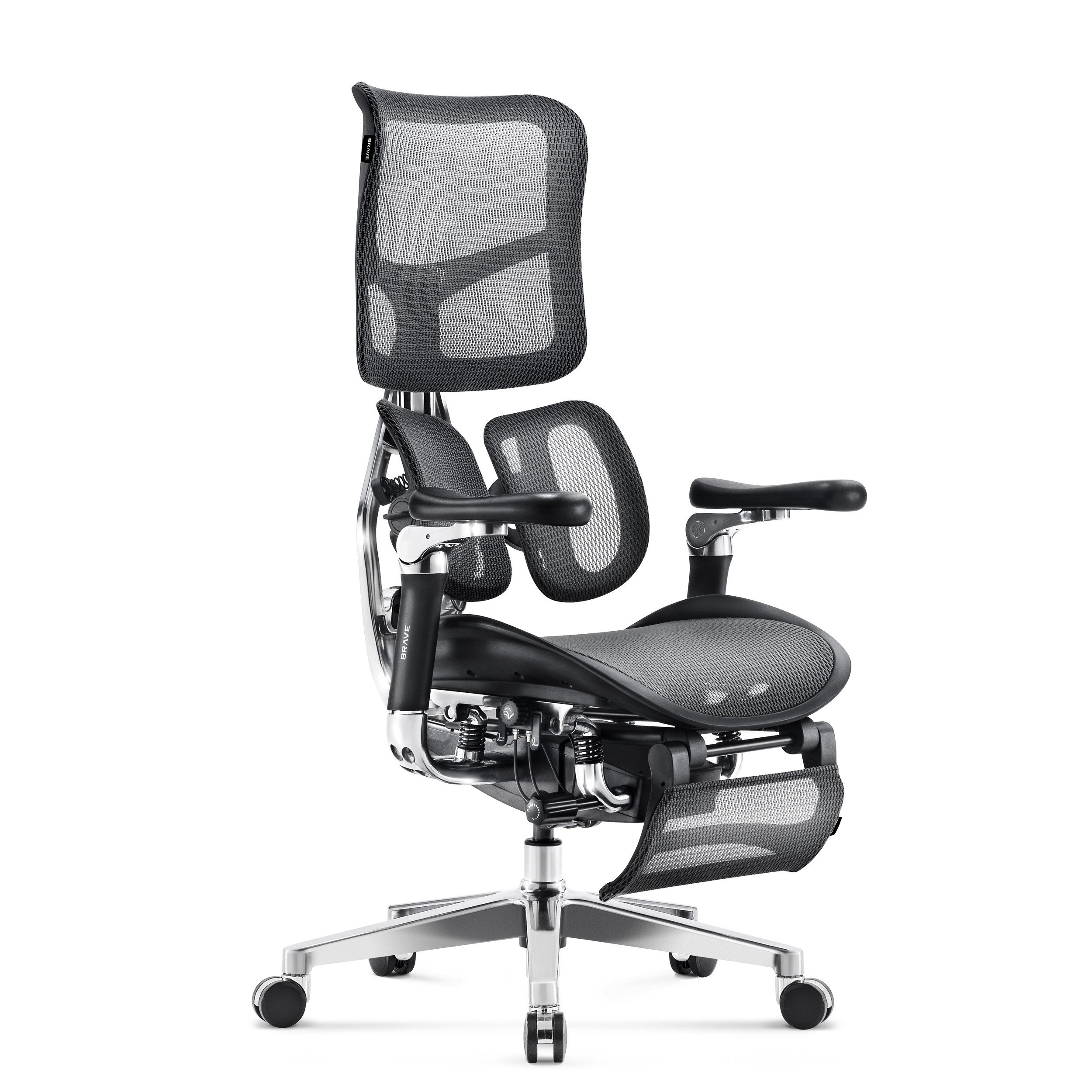 DIABLO CHAIRS Bürostuhl V-Kinetic Velvet V-Mesh ergonomisch AluFrame 120kg Double-Wing (AluFrame Streamline, Velvet V-Mesh, Double-Wing, 5D-Armlehnen), Kopfstütze 5D-Armlehnen Lendenstütze Aluminiumgestell Chefsessel