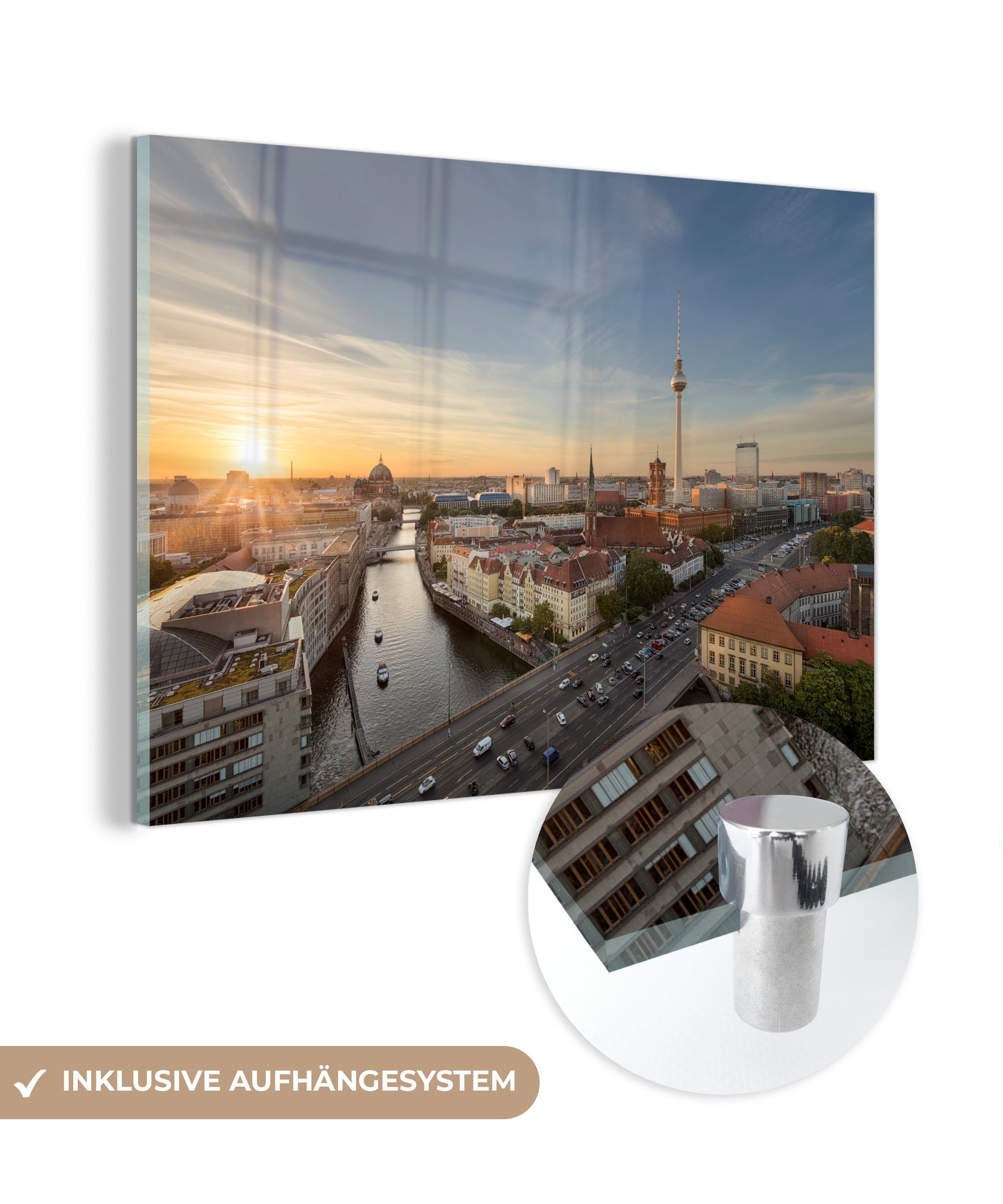 MuchoWow Acrylglasbild Wasser - Architektur - Sonne - Berlin, (1 St), Acrylglasbilder Wohnzimmer & Schlafzimmer