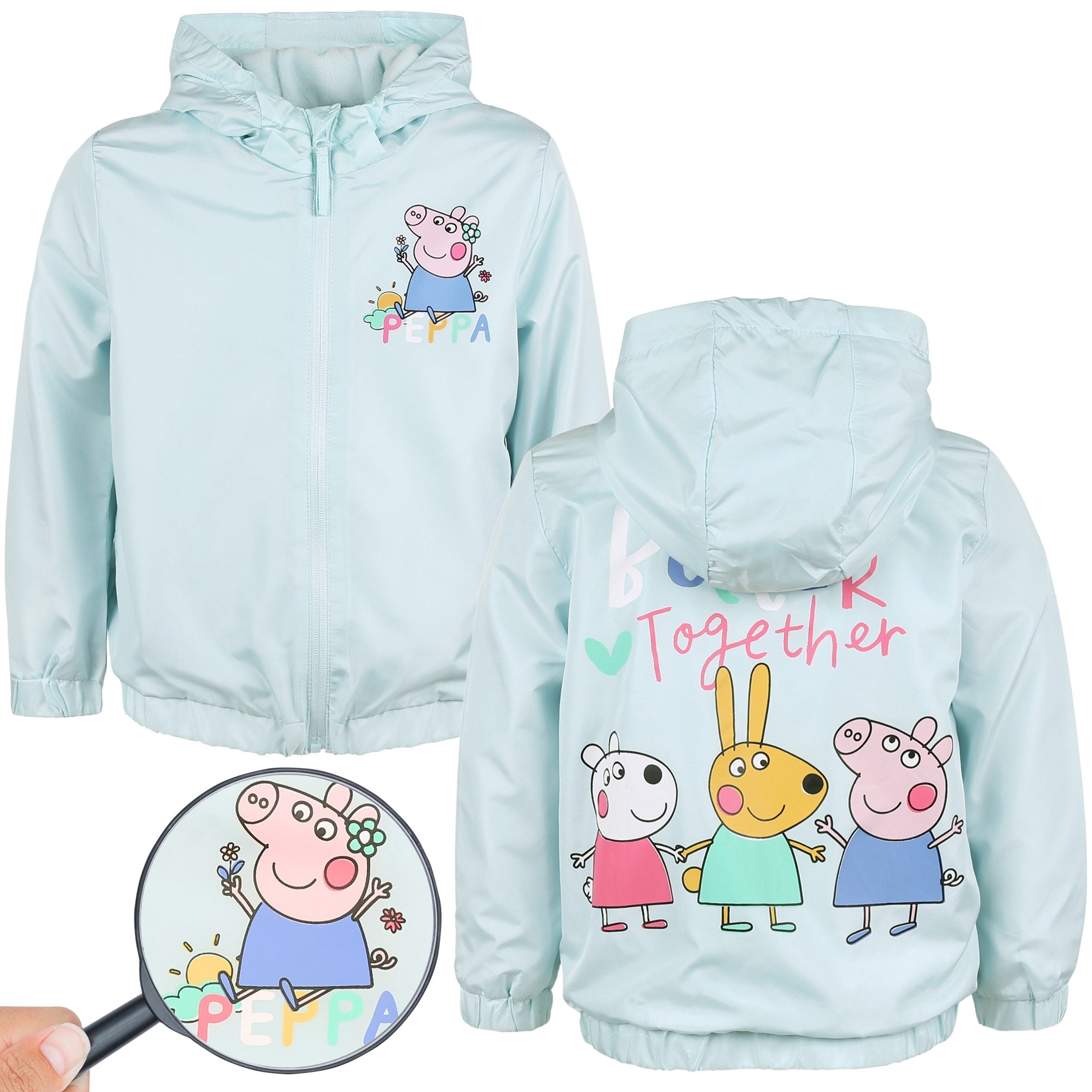Windbreaker Peppa Pig Windjacke für Mädchen, mit Kapuze, fleecegefüttert