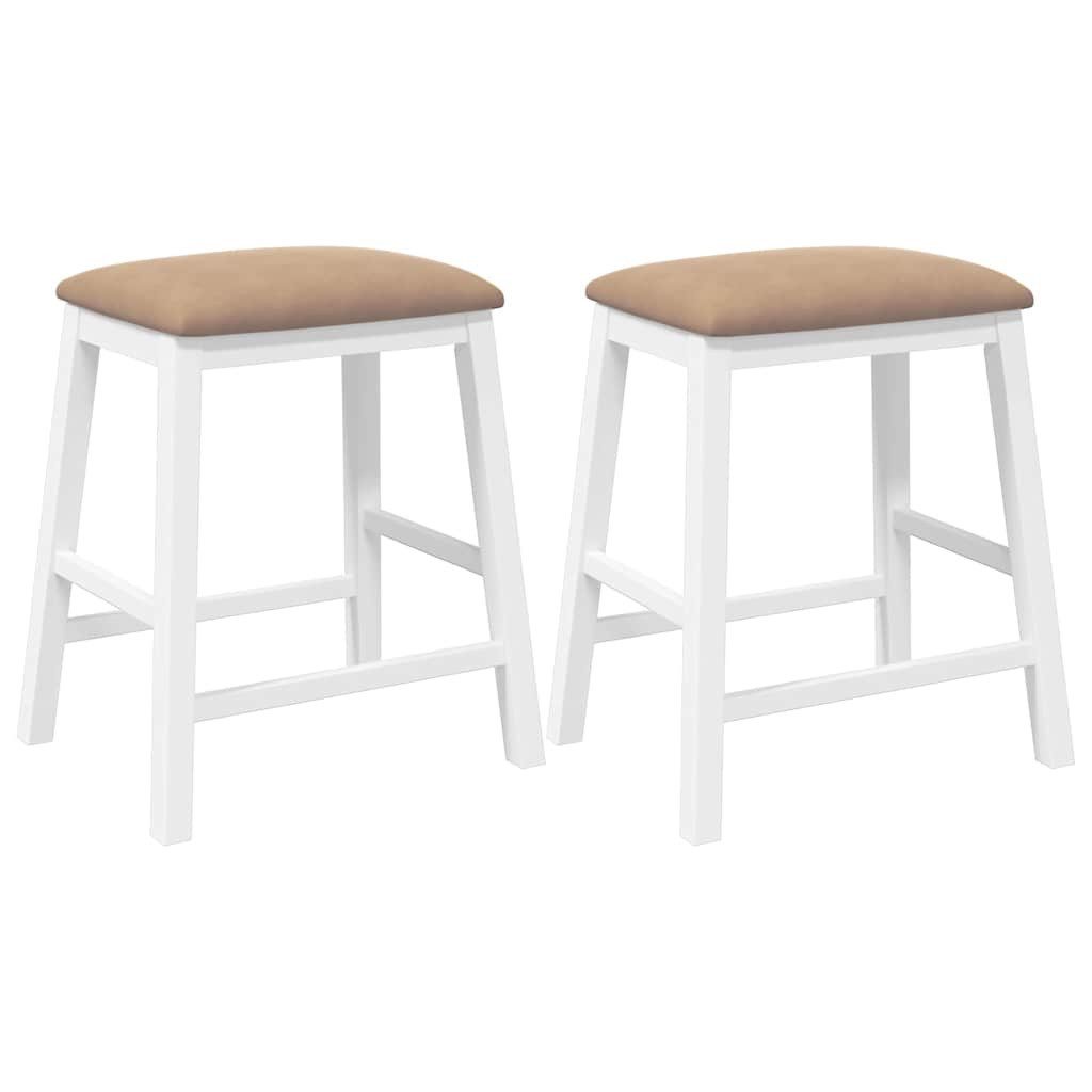 Barhocker Barstühle mit Kissen 2 Stk. Weiß Massivholz Gummibaum