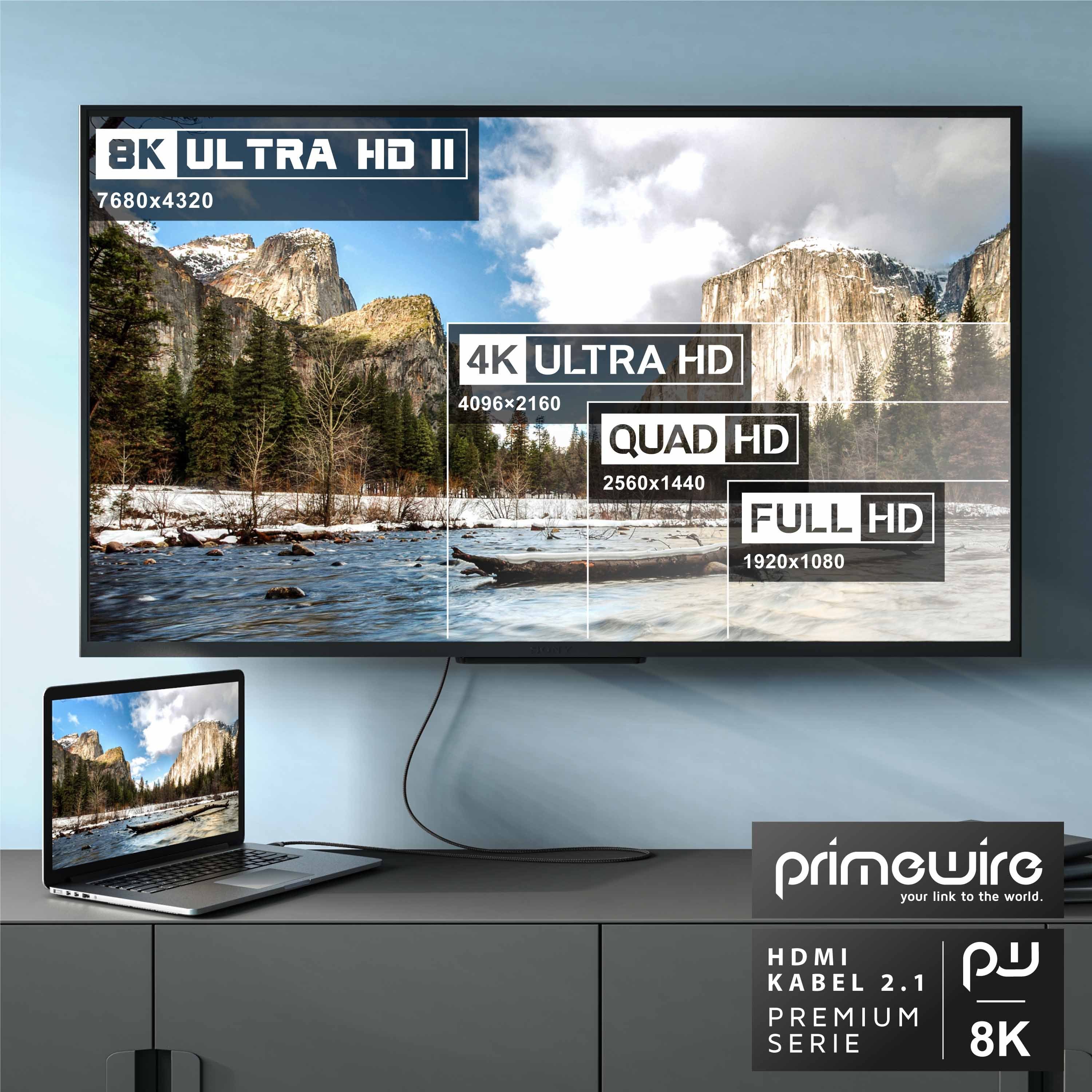 Primewire HDMI-Kabel, 2.1, HDMI Typ A (25 cm), 8K @ 120Hz / 4K @ 240Hz DSC, Ultra High Speed, Nylonummantelung, 0,25m