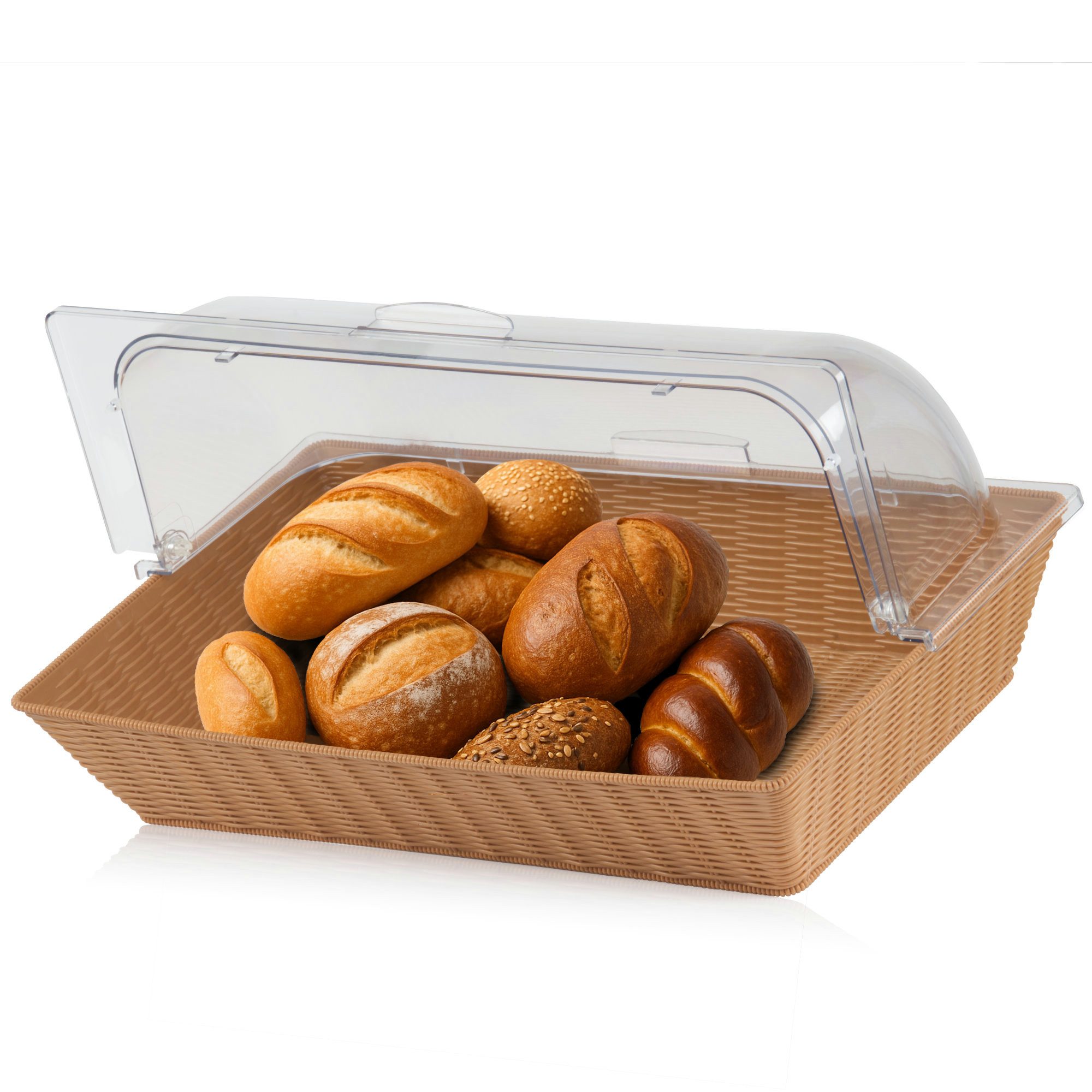 Mahlzeit Brotkorb Rattan Brotkorb mit Rolltop-Deckel, 54 x 36 x 26 cm, geflochten, Kunststoff, (1-tlg), Leicht zu reinigen