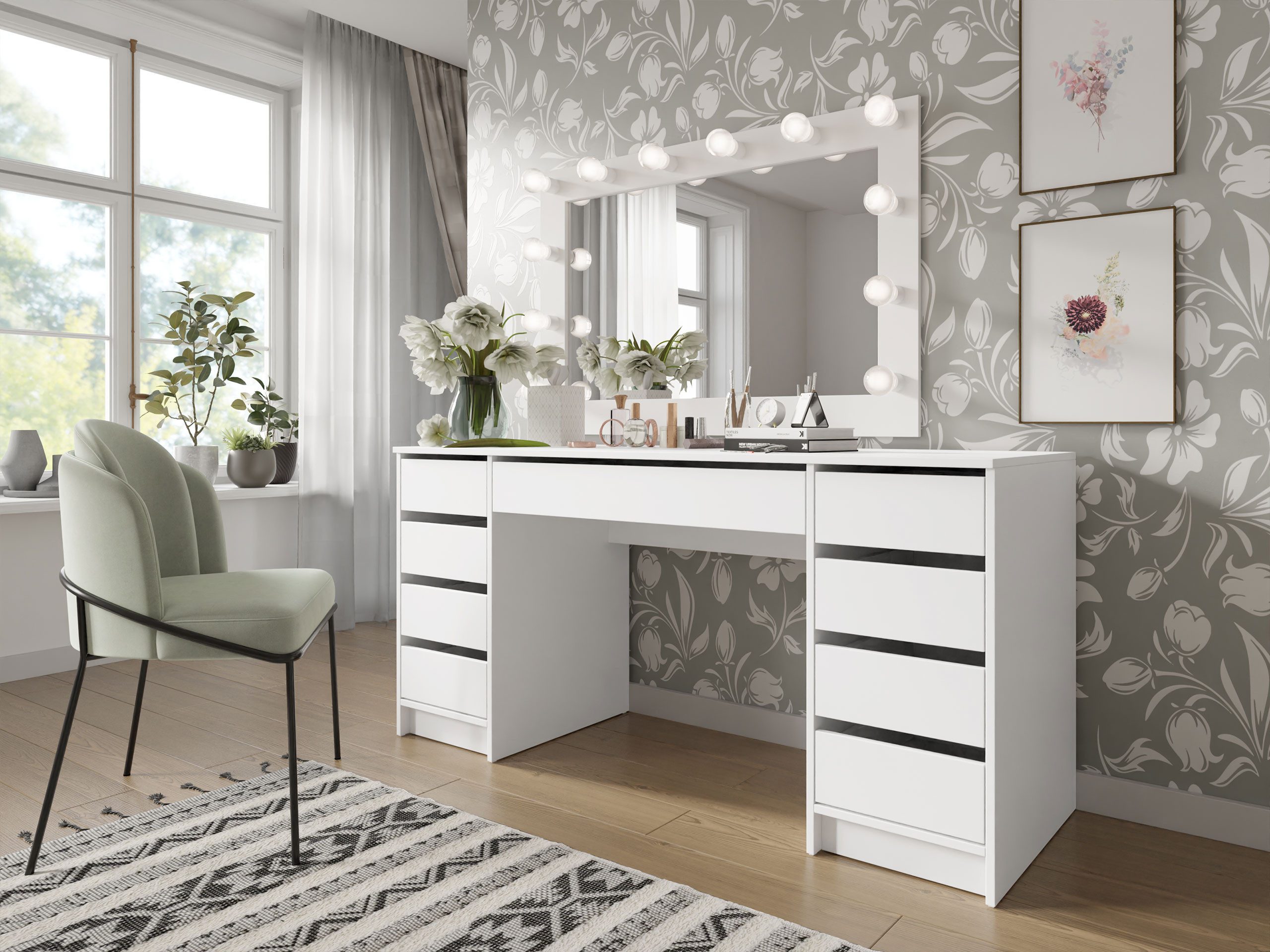 MIRJAN24 Schreibtisch Ada Bis (mit neun Schubladen), 154x55x76 cm, Schwarze günstig online kaufen