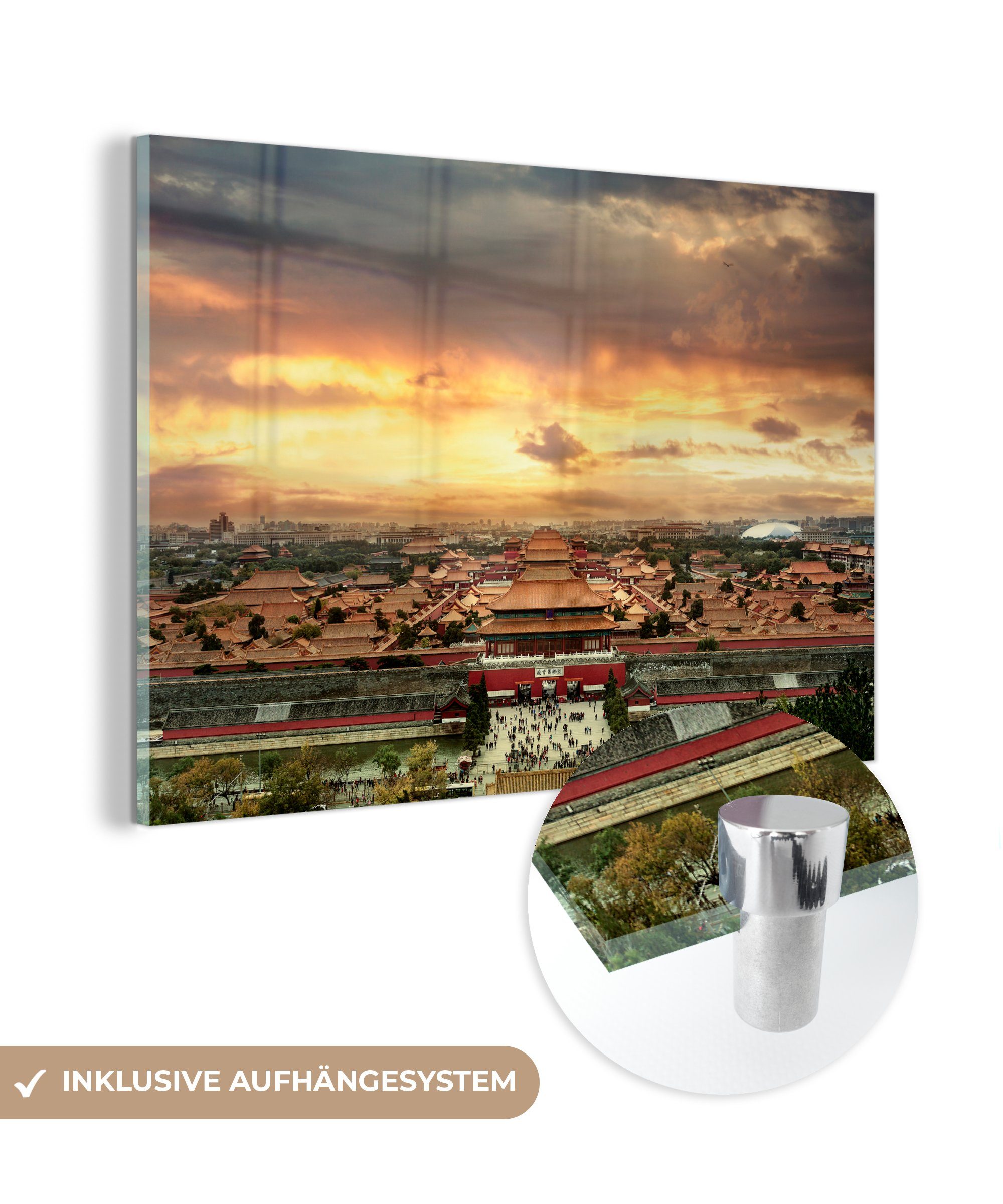 MuchoWow Acrylglasbild Die Verbotene Stadt bei Sonnenuntergang in China, (1 St), Acrylglasbilder Wohnzimmer & Schlafzimmer