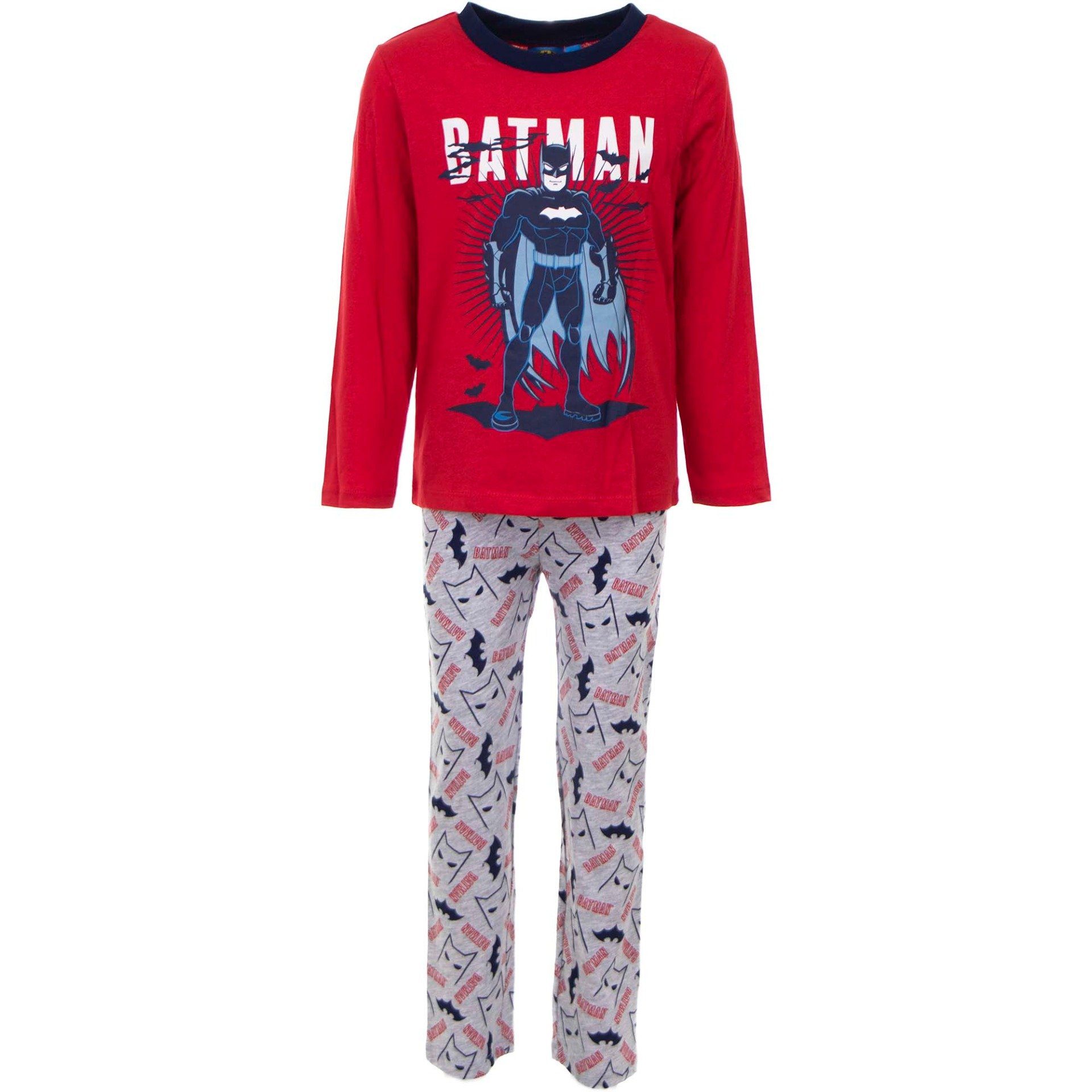DC Comics Schlafanzug Classic Batman Kinder Pyjama Gr. 98 bis 128, Baumwolle, Blau oder Rot