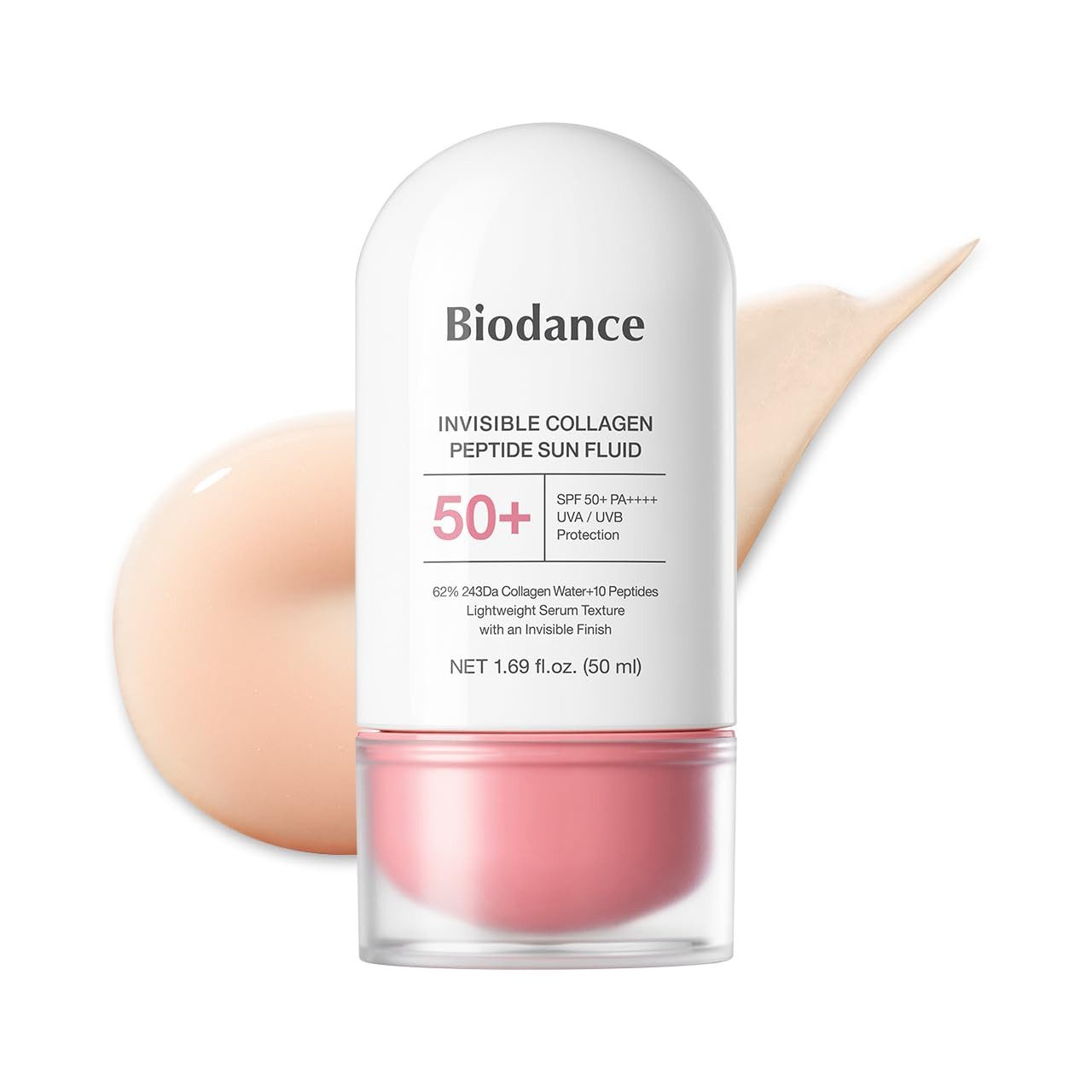 Biodance Sonnenschutzcreme Invisible Collagen Peptide Sun Fluid SPF 50+ PA++++ 50 ml, für alle Hauttypen, auch unter Make-up anwendbar, mit Kollagen- & Peptid-Komplex, kein Weißschimmer