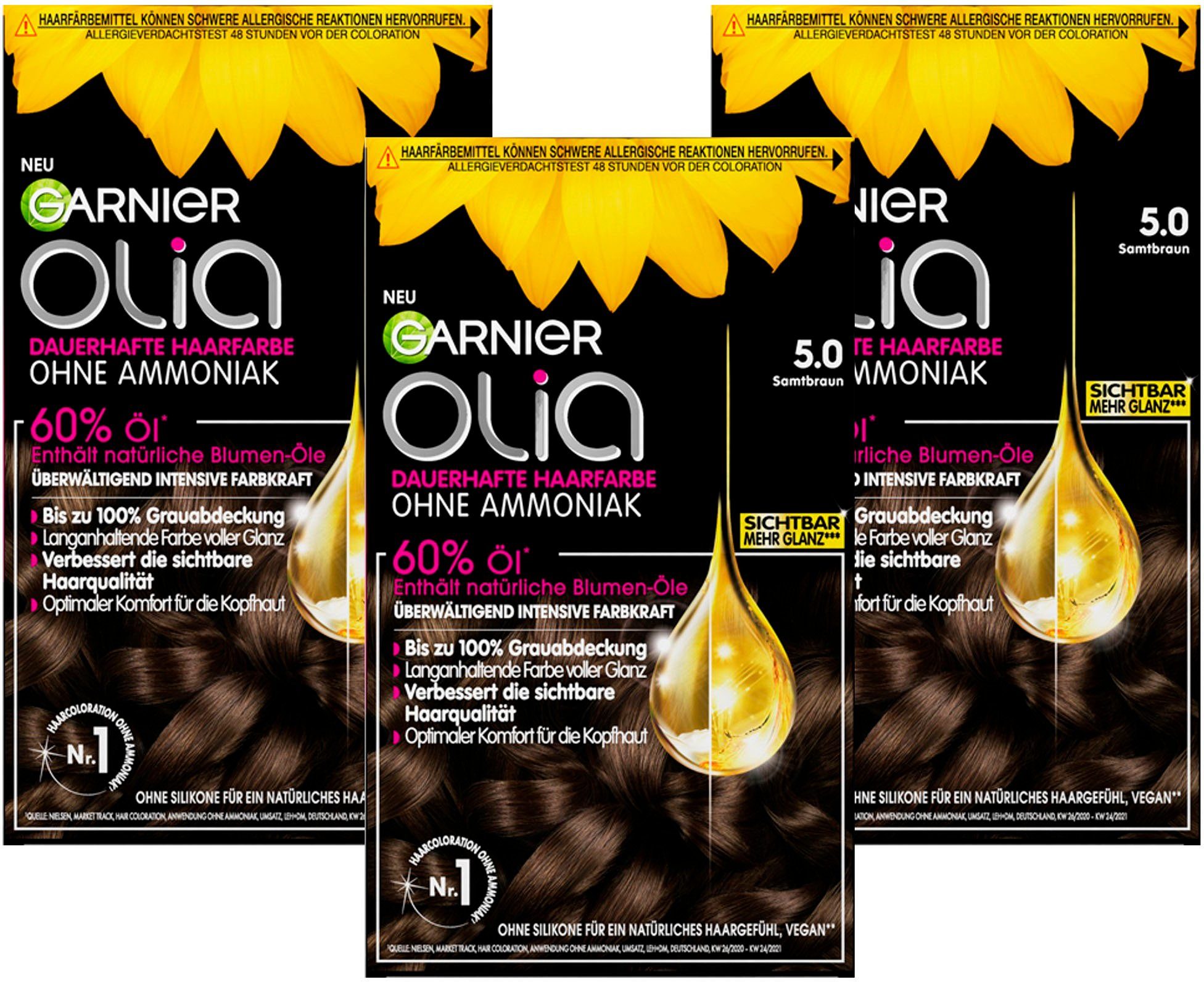 GARNIER Coloration Garnier Olia dauerhafte Haarfarbe, Set, 3-tlg., mit pflegender Formel