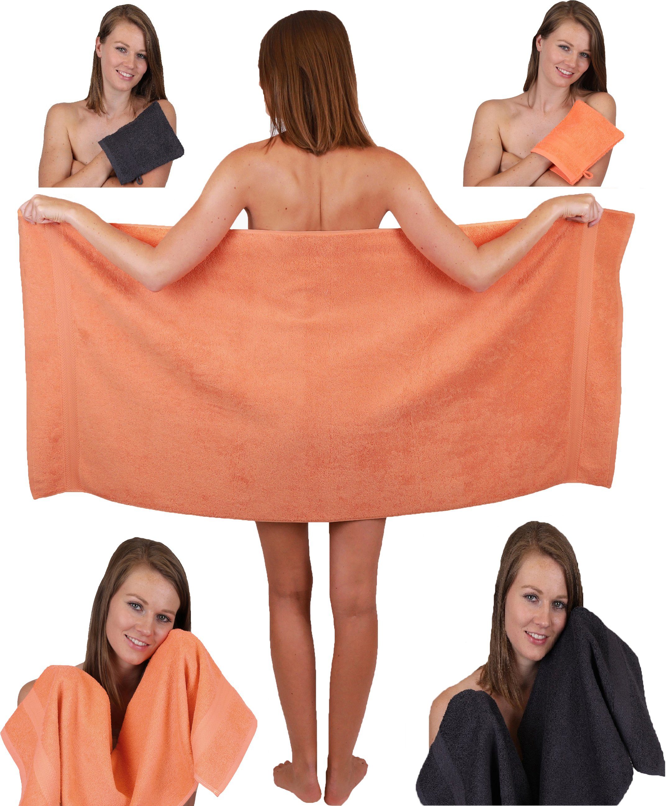 Pack Single Handtuch Baumwolle 1 grau TLG. Waschhandschuhe, 100% orange-graphit Baumwolle Set 5 Set Handtuch Betz 2 Duschtuch Handtücher 2 100%