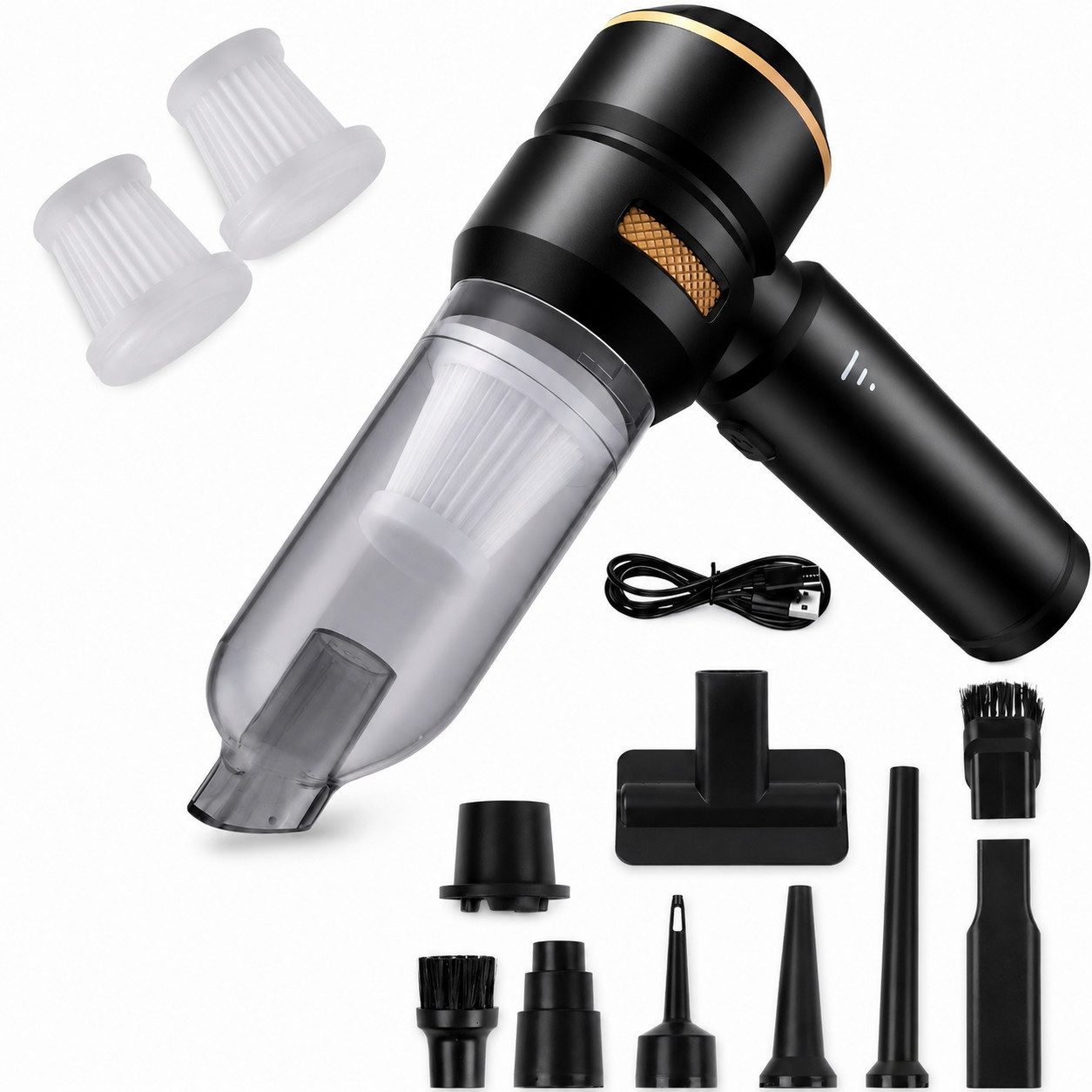 Goldstern-Tech Akku-Handstaubsauger Vortex-180, 100 W, beutellos, 2x HEPA-Filter, 16000 Pa Saugkraft, 6000 mAh, 30 Min Laufzeit, Schnellladung via USB-C