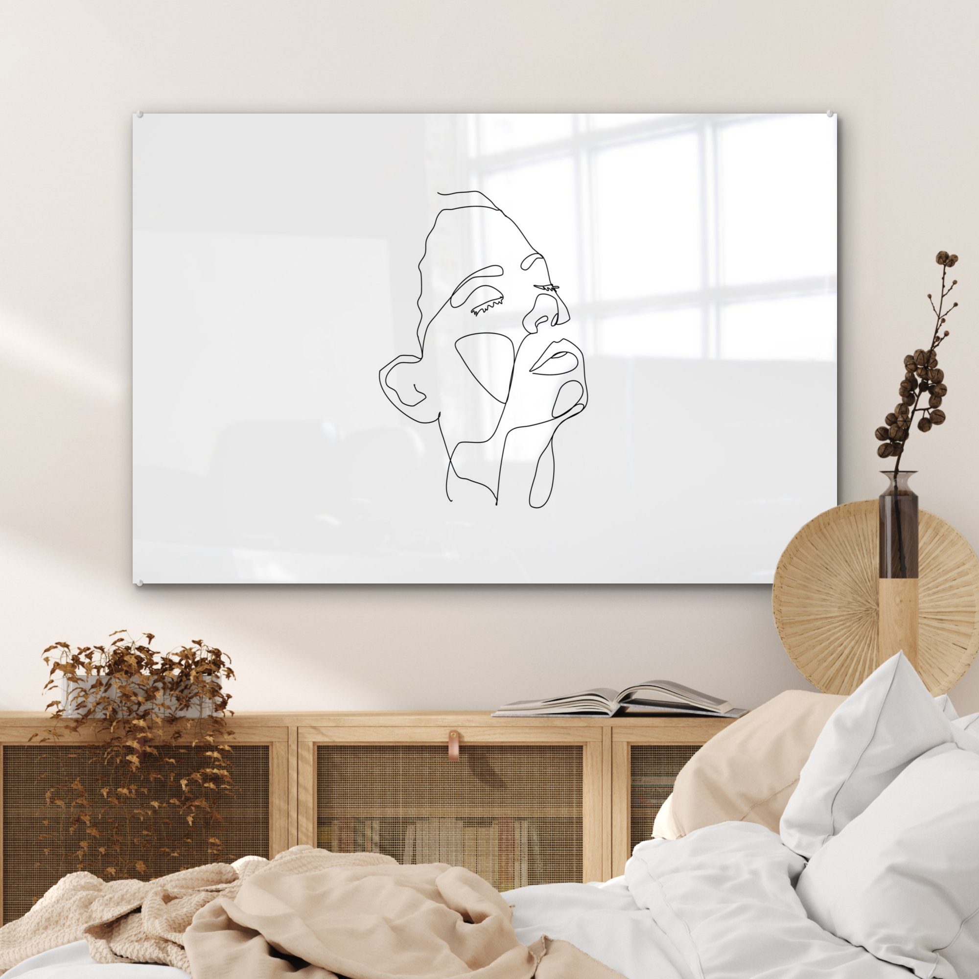 Strichzeichnung (1 St), MuchoWow & Acrylglasbilder Wohnzimmer - - Gesicht, Schlafzimmer Acrylglasbild Frau