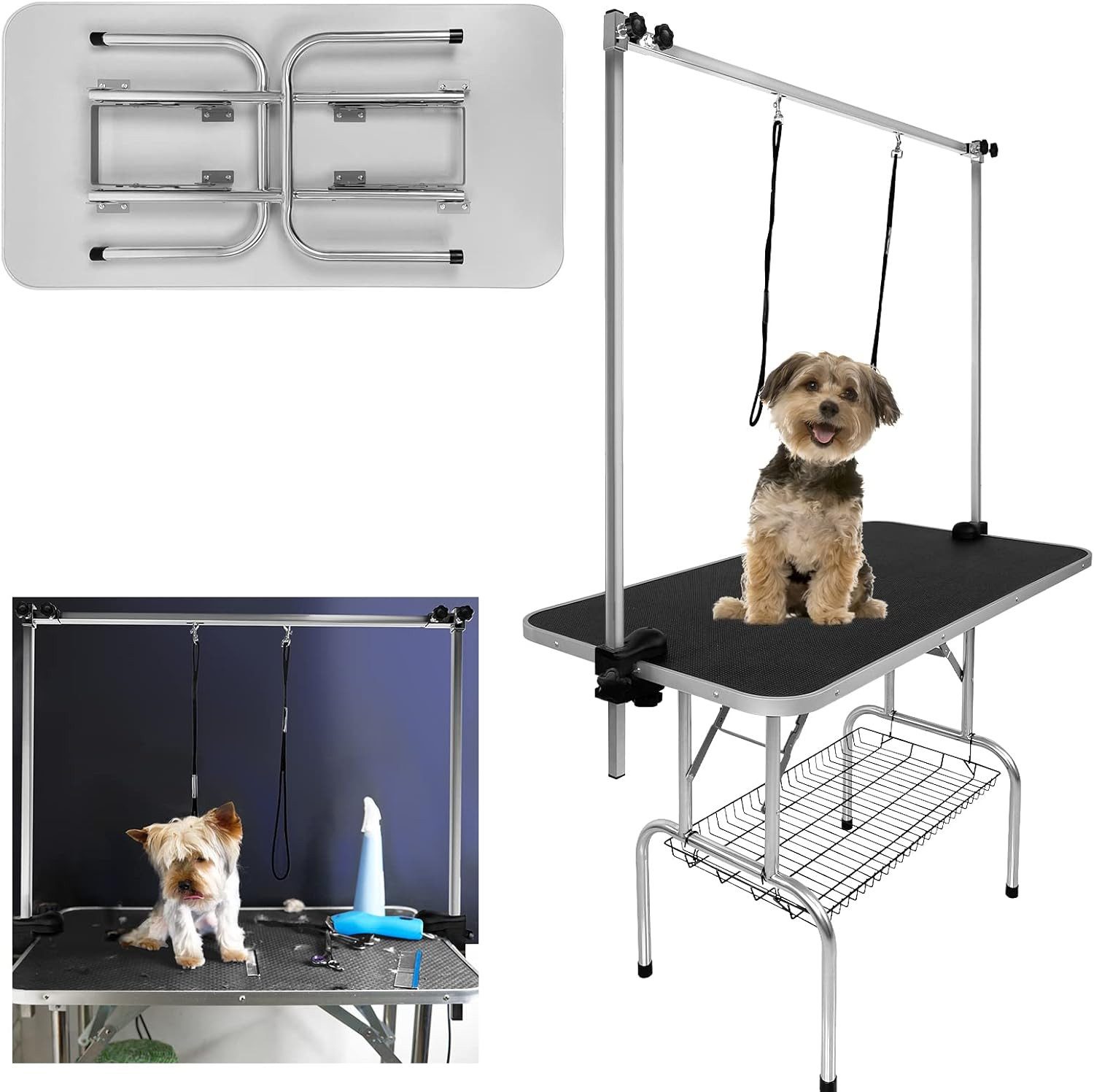 FIVMEN Hundeschermaschine Trimmtisch für Hunde, Hundepflegetisch, Tierpflegetisch, Schwarz, Edelstahl Klappbar Höhenverstellbar Schwarz