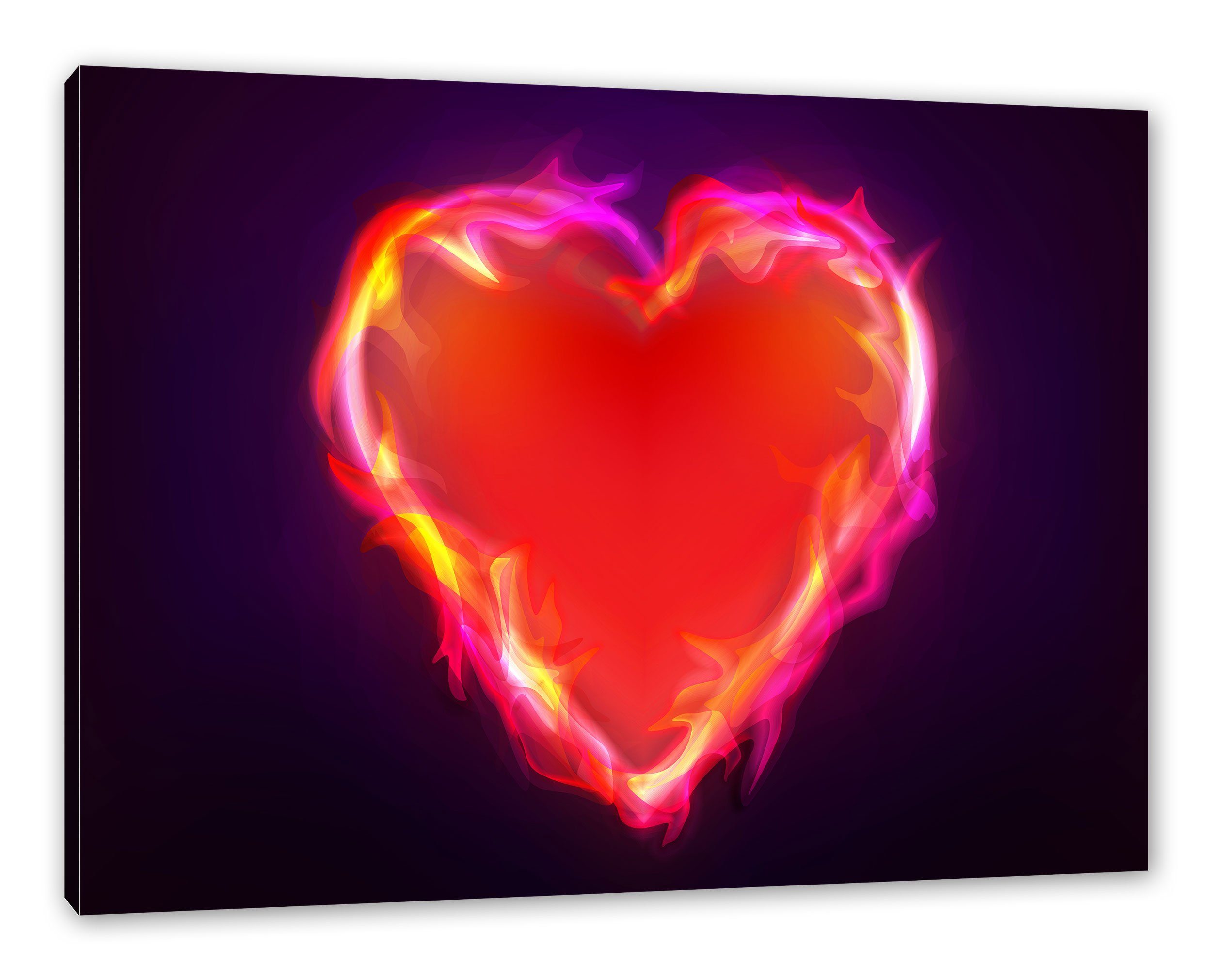 Pixxprint aus bespannt, fertig aus Zackenaufhänger Feuer, Leinwandbild inkl. St), (1 Herz Leinwandbild Herz Feuer