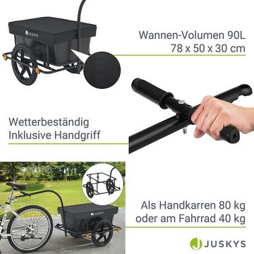 Juskys Fahrradlastenanhänger, 90 L Volumen, mit Handgriffen, inkl. Schutzplane, für 26/28 Zoll