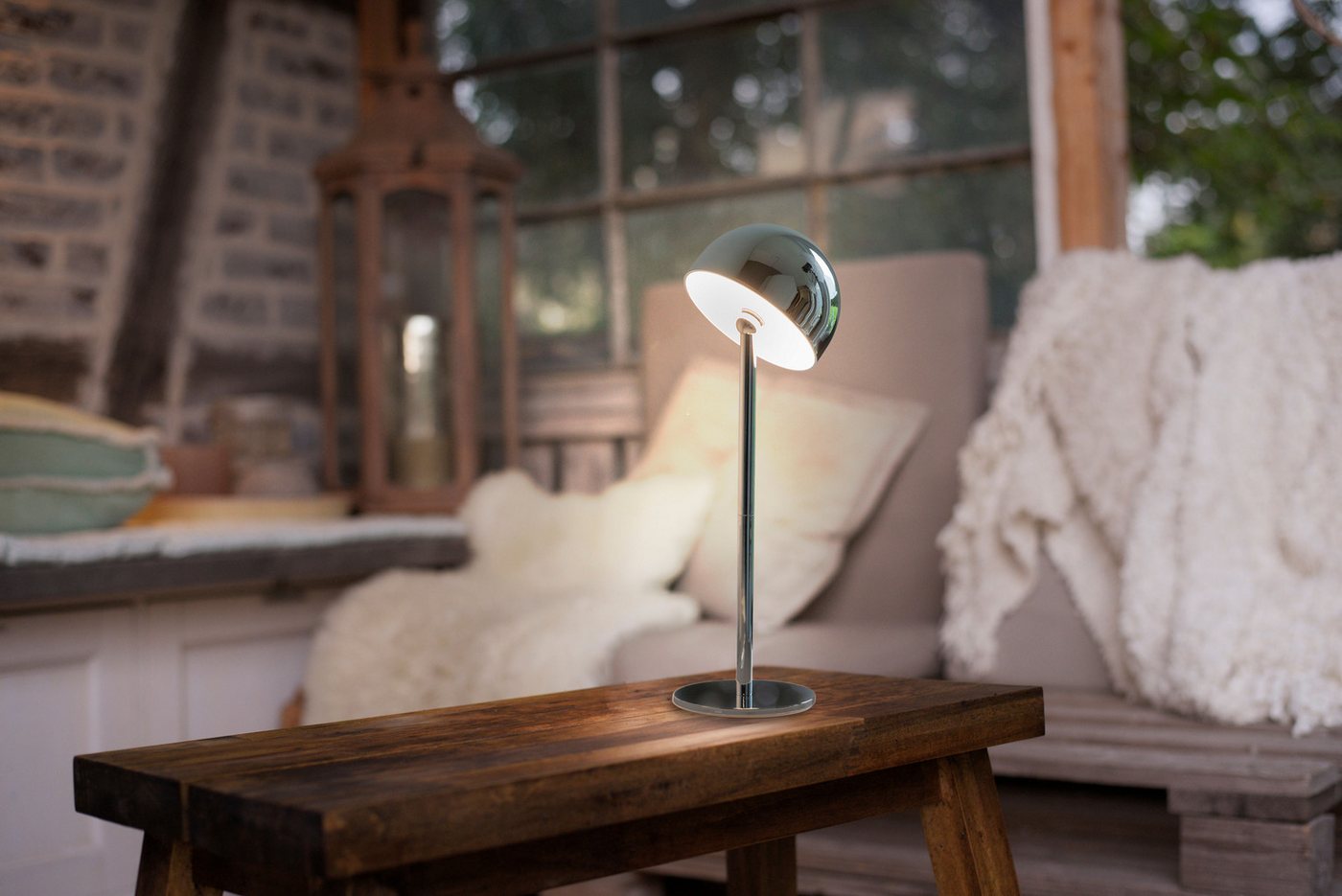 OTTO home Tischleuchte Akku Tischlampe GERRIN Indoor Outdoor, magnetischer Flaschenaufsatz, Dimmfunktion, Memoryfunktion, LED fest integriert, Warmweiß, Pilzlampe Flaschenaufsatz, Regulierung der Lichtstärke, Pilz, Lampe