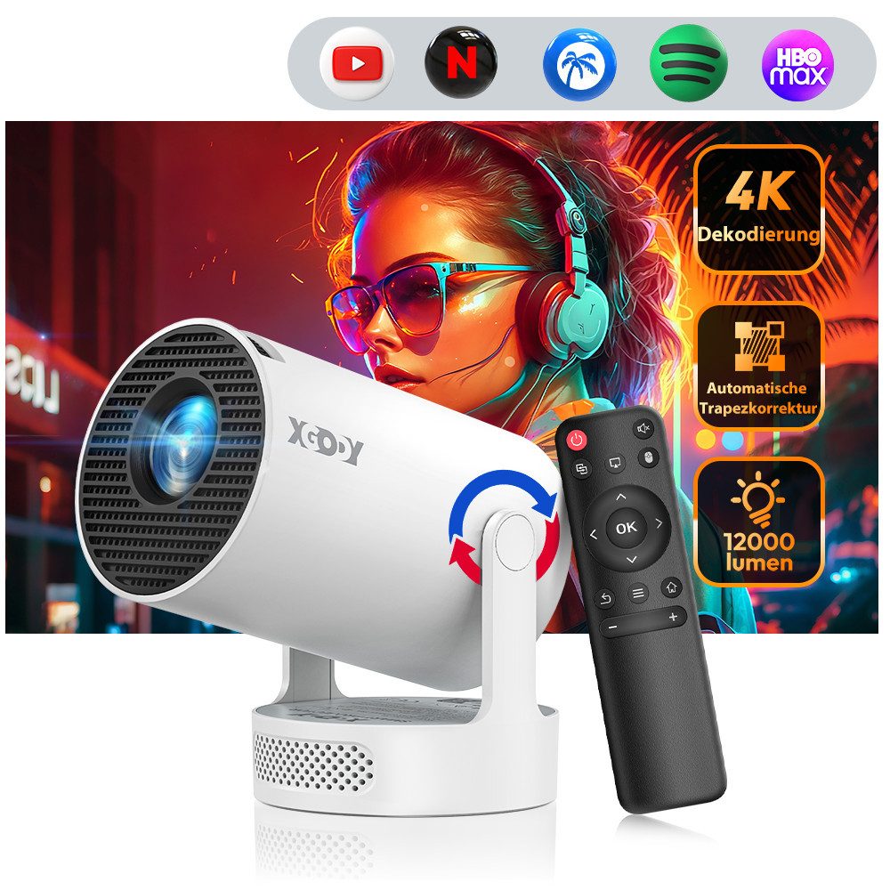 XGODY Gimbal 3S Светодиодный проектор Мини-проектор (12000 lm, 8000:1, 1280 x 720 px, Bluetooth Projektor 5G WiFi, Светодиодный проектор, Projektionsgröße 35-130 Zoll)