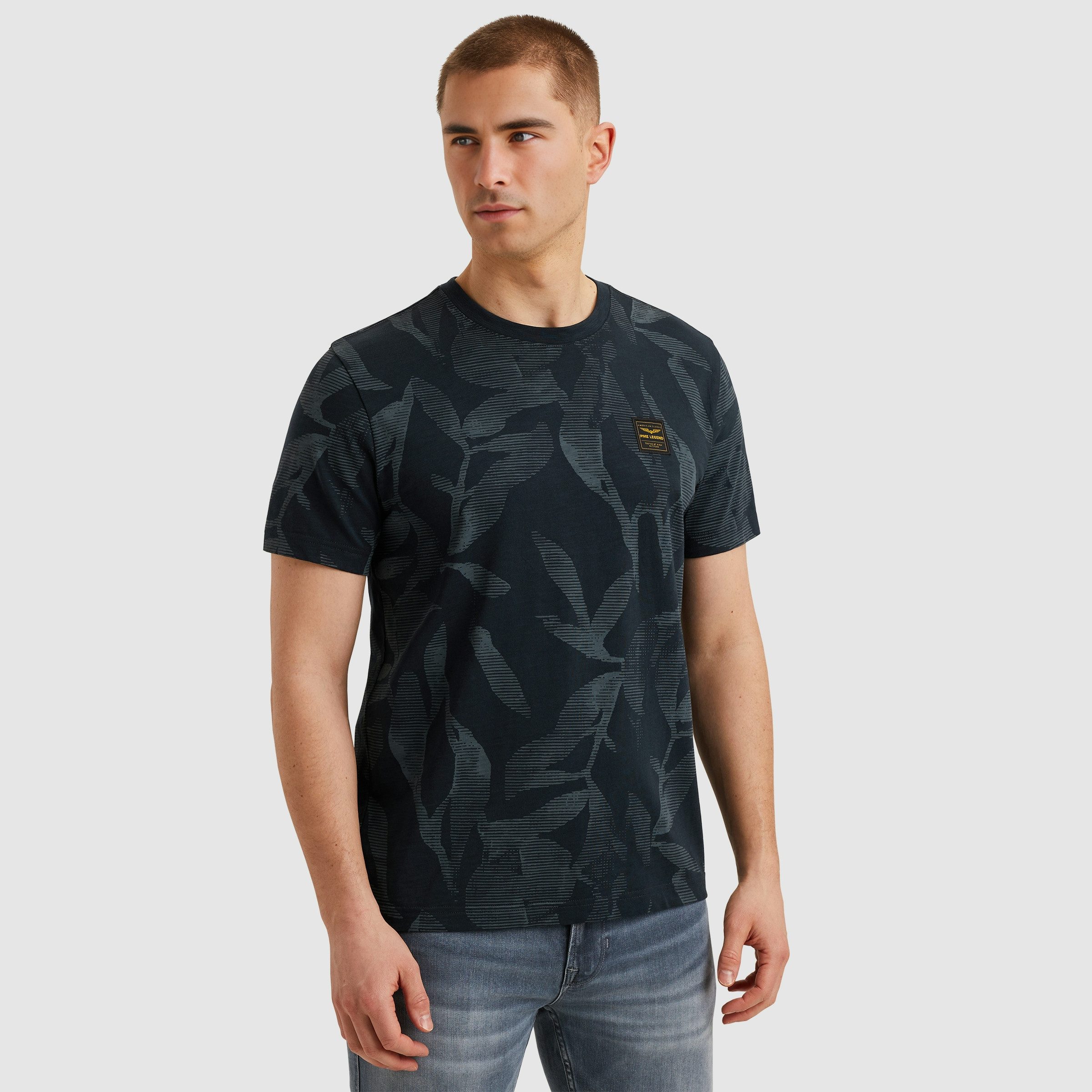 PME LEGEND T-Shirt Short sleeve r-neck slub jersey aop mit All-Over Print günstig online kaufen