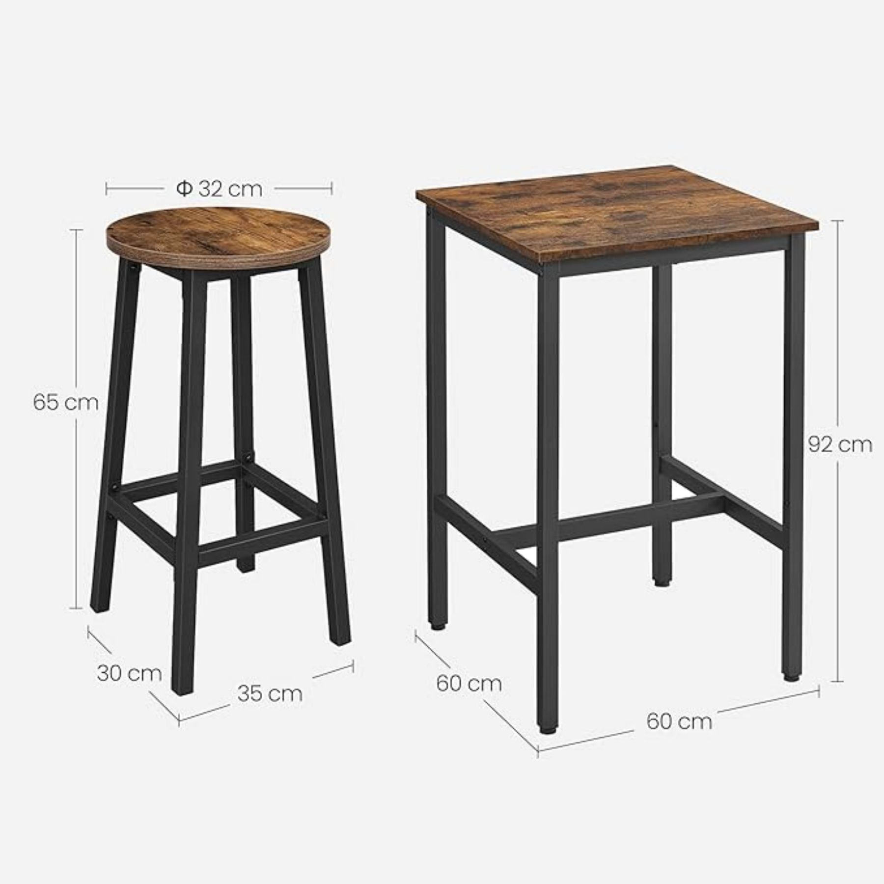 VASAGLE Bartisch, mit 2 Barhockern Set, Metallgestell, einfache Montage günstig online kaufen