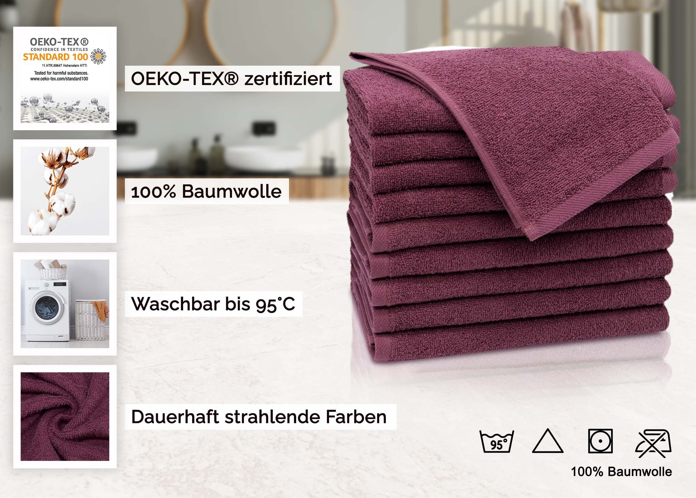 ZOLLNER x Farben waschbar Walkfrottier Baumwolle, alle cm, bis (10-St), 95°C 50 Gästehandtücher, 100% 30 brombeer