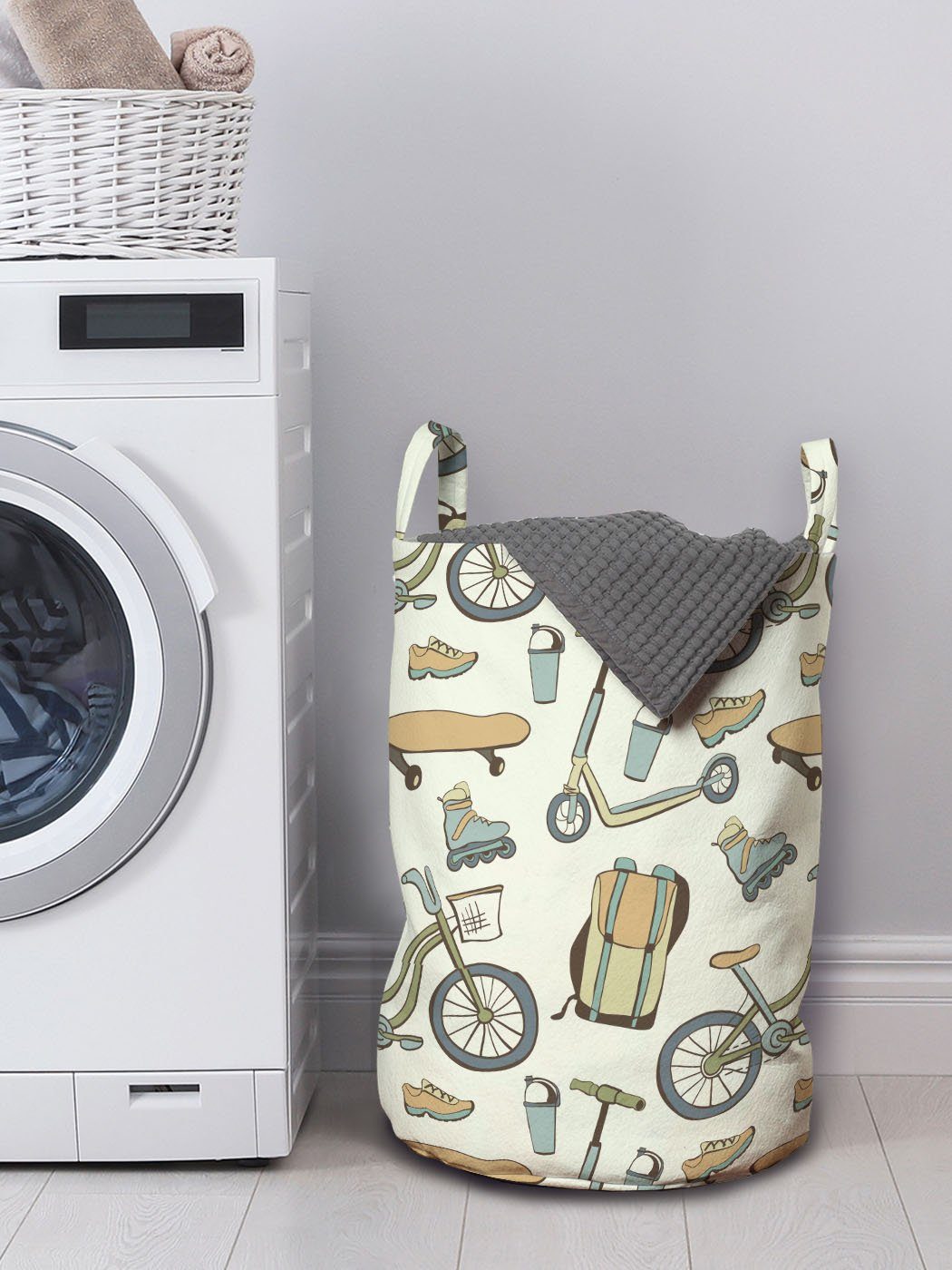 Hipster Waschsalons, für Kordelzugverschluss Pastellsportjugend Griffen Theme Wäschekorb Abakuhaus Wäschesäckchen mit