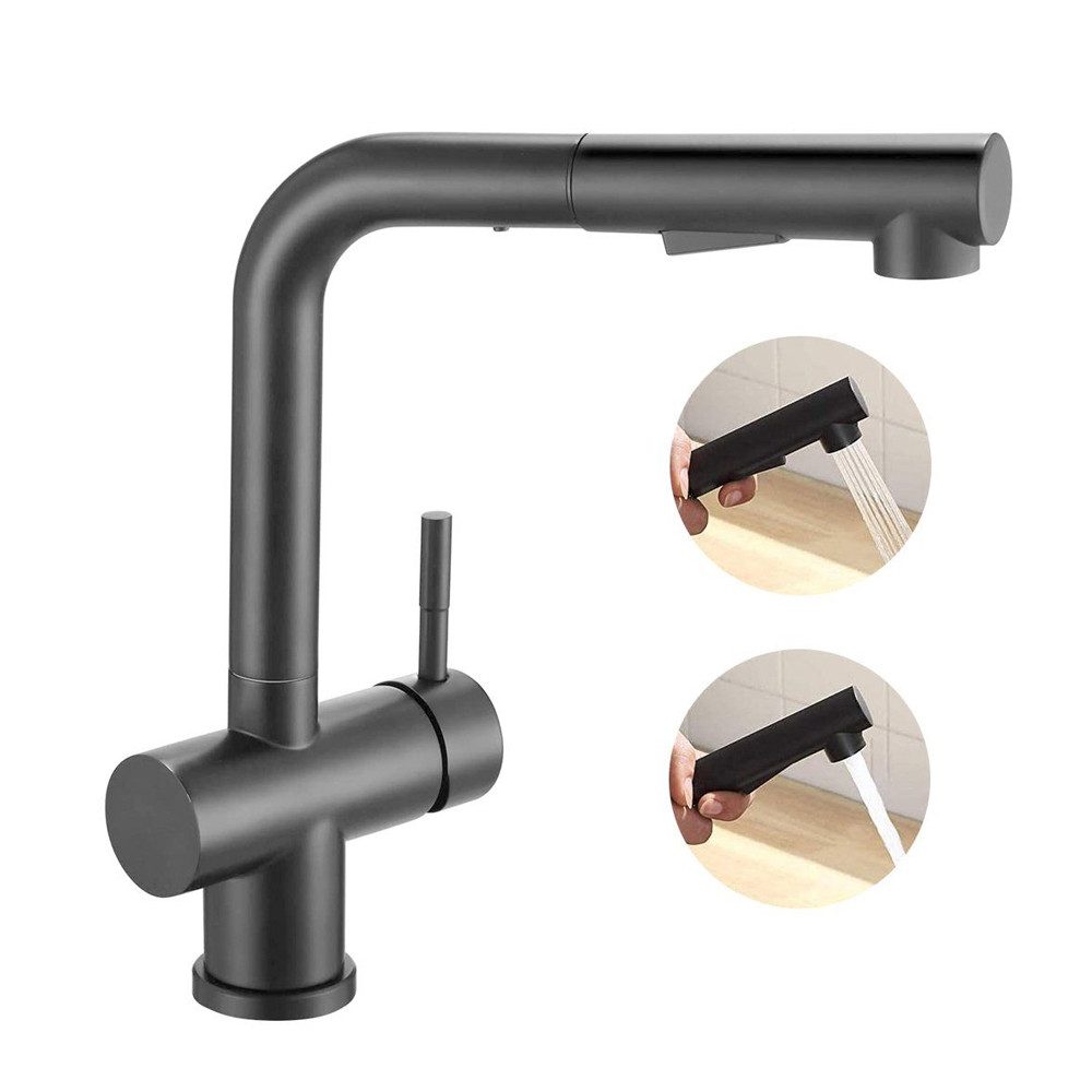 XERSEK Spültischarmatur Hochdruck Wasserhahn Küche mit Brause, Küchenarmatur Ausziehbar (360° Drehbar Mischbatterie, Einhand-Spültischarmatur für Küche Wohnmobil) mit 2 Strahlarten