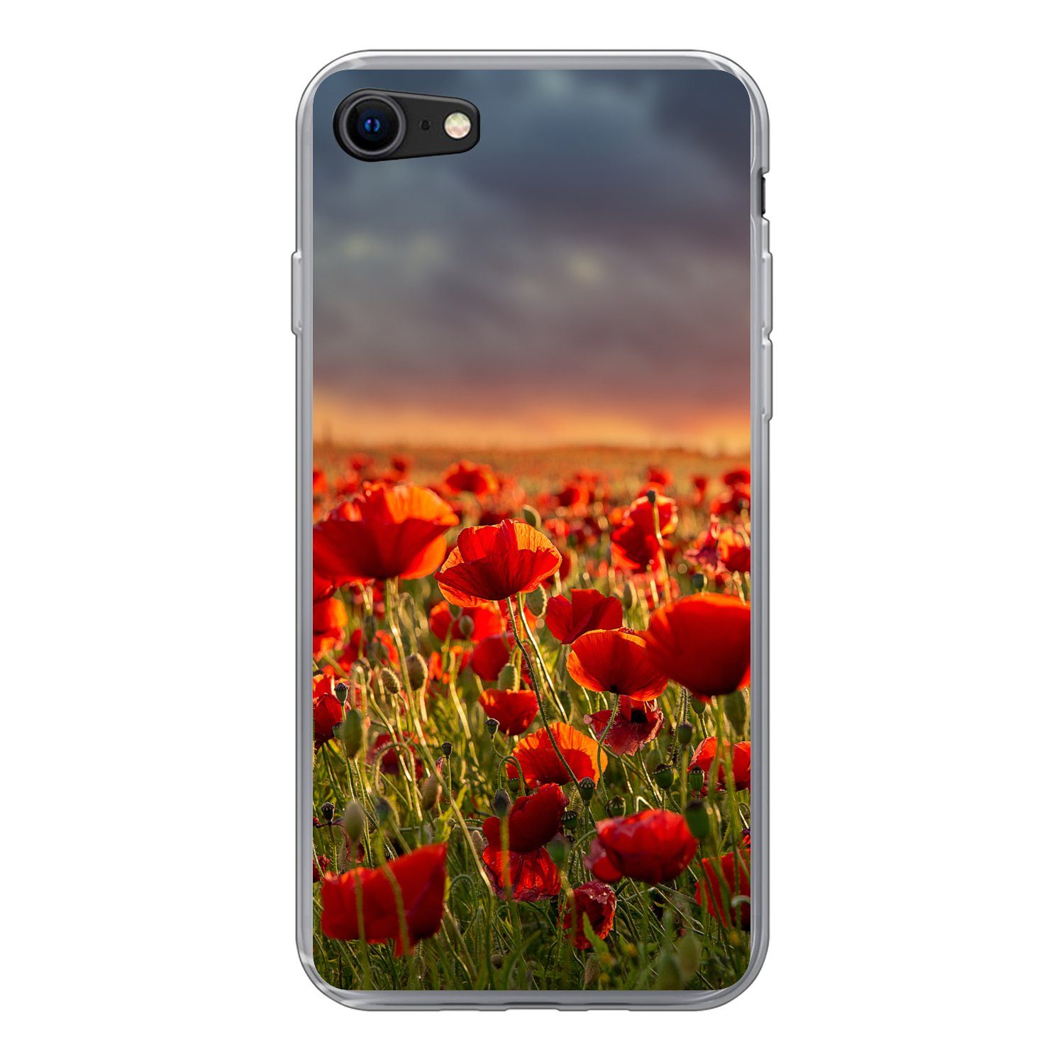 MuchoWow Handyhülle für Apple iPhone 7 Sonnenuntergang - Mohnblumen - Rot - Blumen - Feld, Smartphone-Bumper, Print, Handy Schutzhülle Dünn