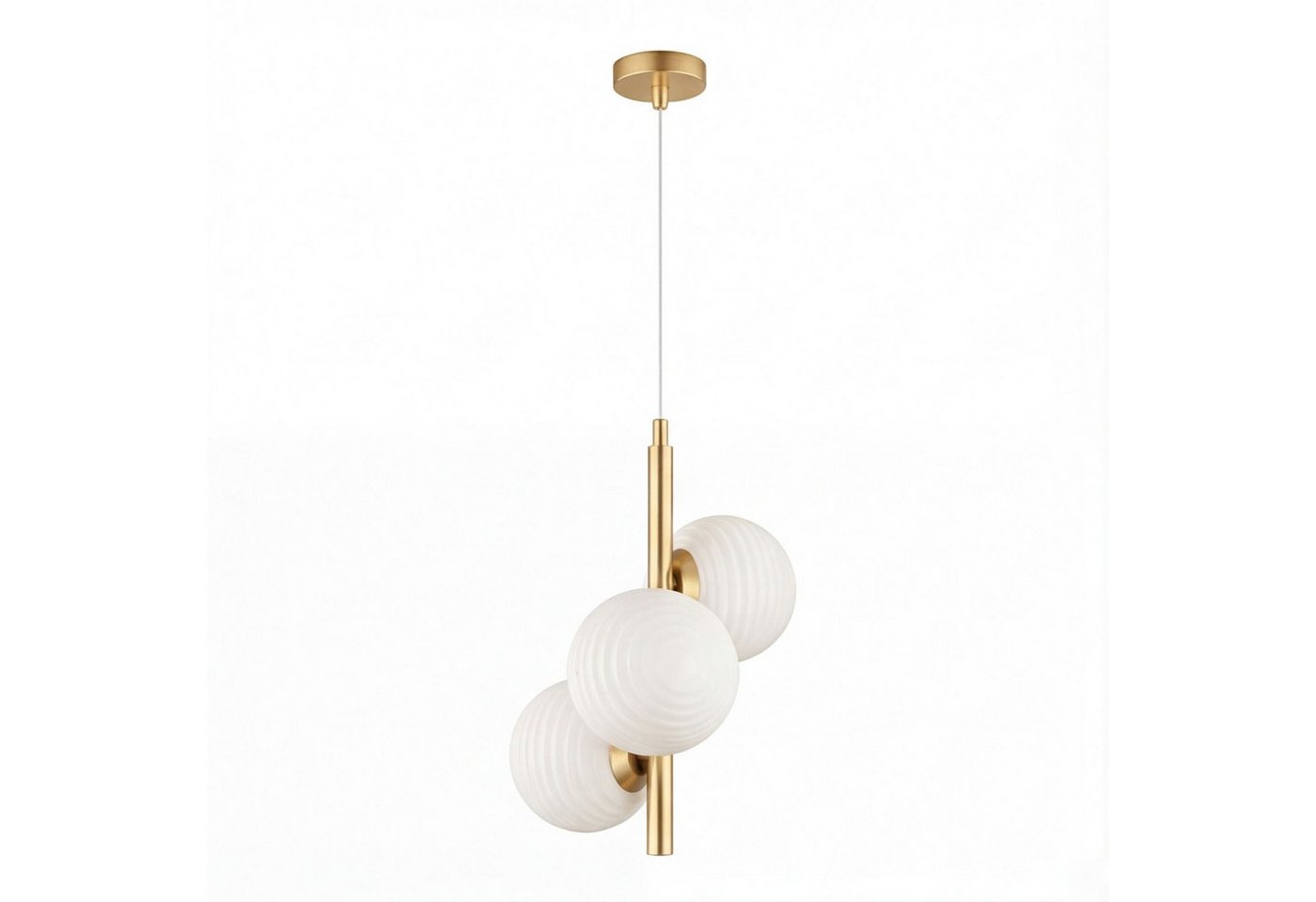 Licht-Erlebnisse Pendelleuchte EINKON, ohne Leuchtmittel, Glas Metall Gold Weiß B:32,5 cm 3-flammig H: max. 150 cm E27 Esstisch