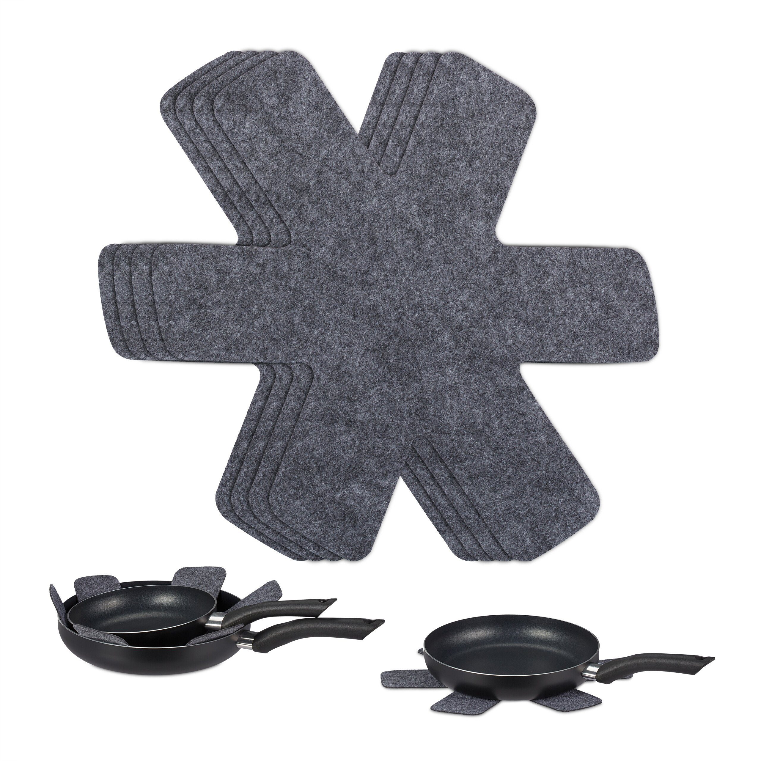 relaxdays Pfannenschoner Filz 6er Set, Zubehör für Pfannen, 6-tlg.