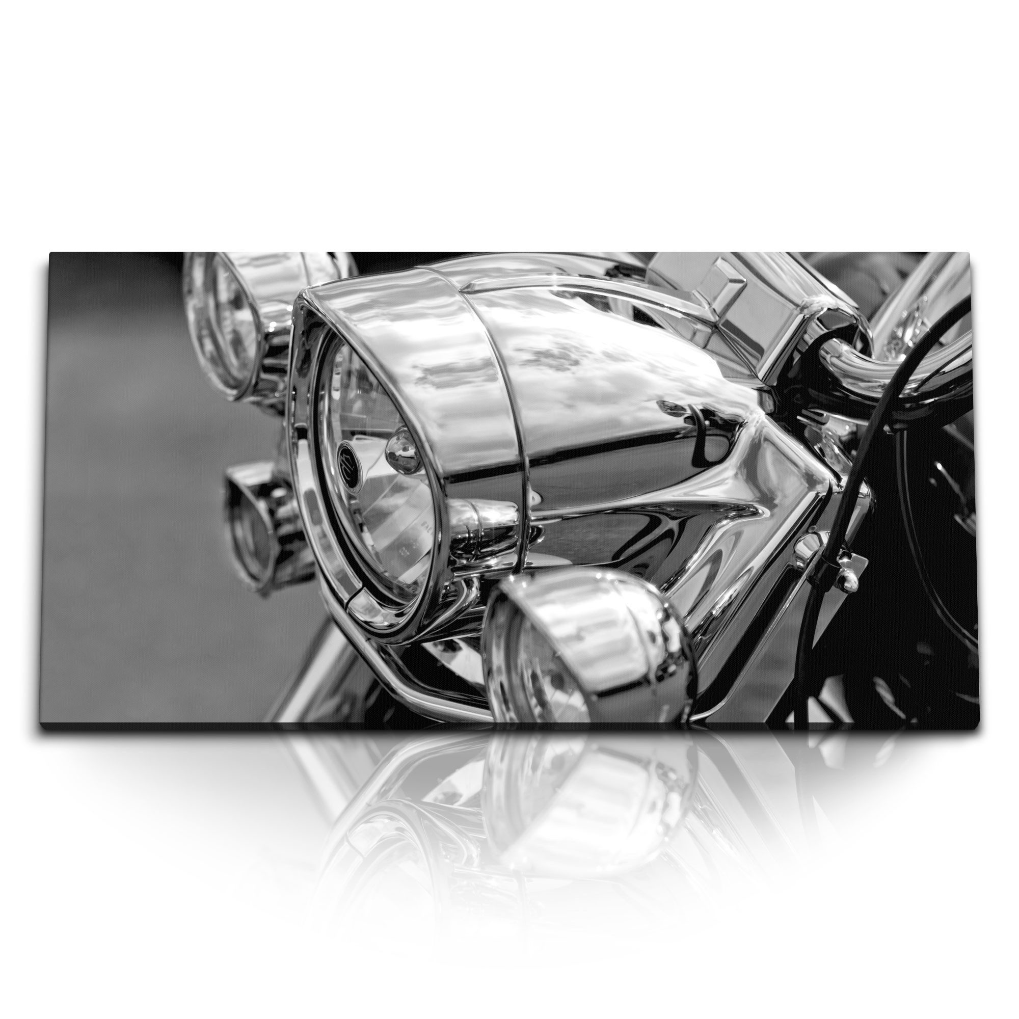 Leinwandbild Kunstdruck Bilder 120x60cm Schwarz Weiß klassisches Motorrad Motorrads