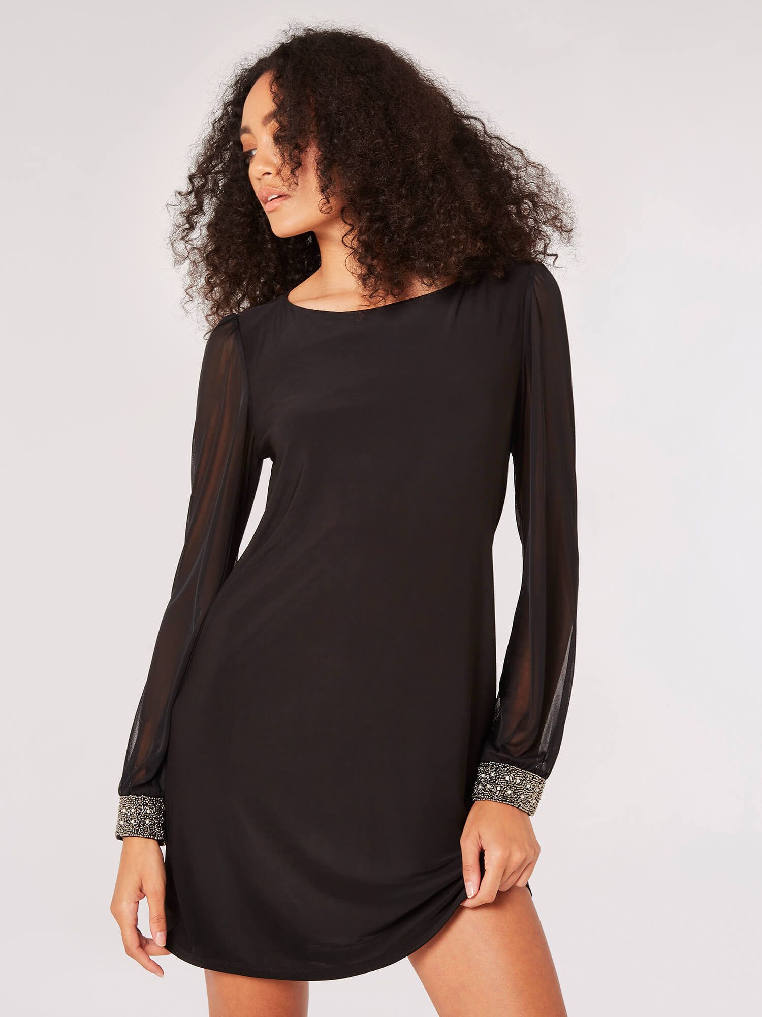 Apricot Partykleid Chiffon-Minikleid mit geschmückten Manschetten günstig online kaufen