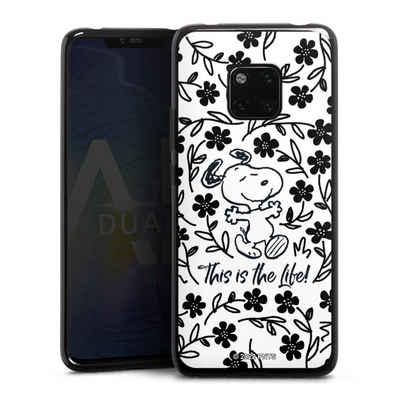 DeinDesign Handyhülle »Peanuts Blumen Snoopy Snoopy Black and White This Is The Life«, Huawei Mate 20 Pro Silikon Hülle Bumper Case Handy Schutzhülle