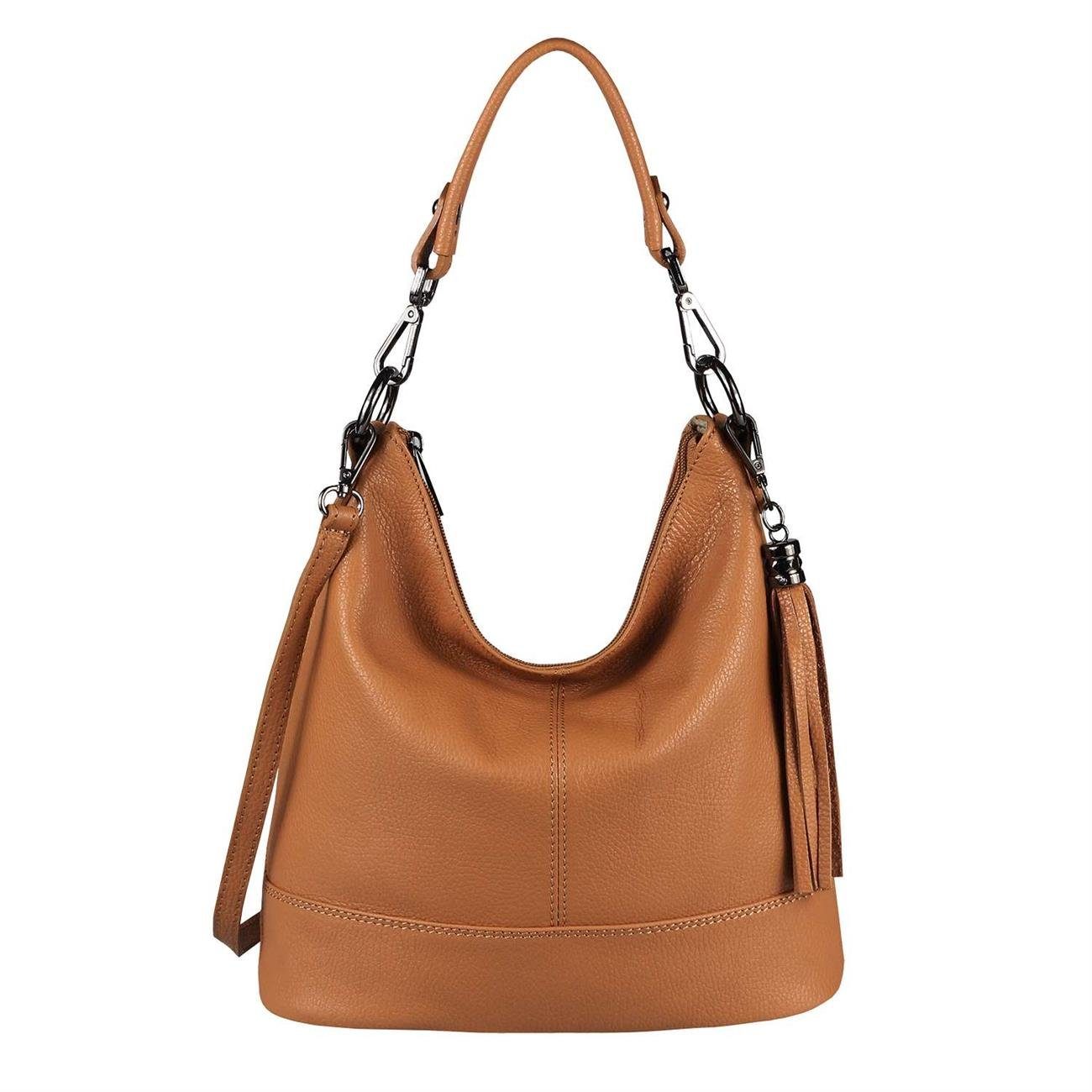 als Shopper, Damen Handtasche, Italy tragbar CrossOver, Cognac Umhängetasche in Made Tasche Leder Schultertasche ITALYSHOP24