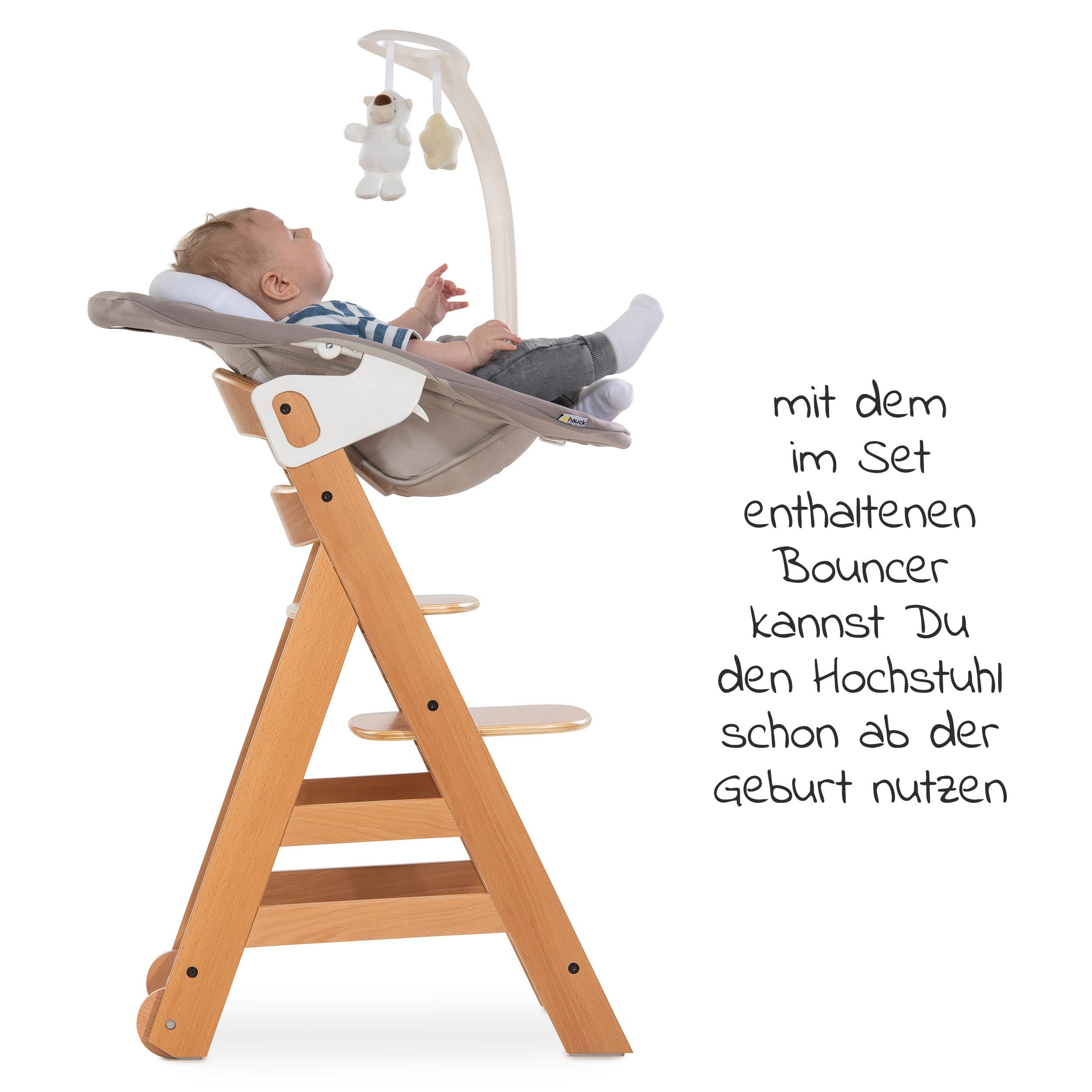 Möbel Babymöbel Hauck Hochstuhl Alpha Move Natur Newborn Set (5 Stück), Baby Holz Hochstuhl ab Geburt mit Liegefunktion inkl. in