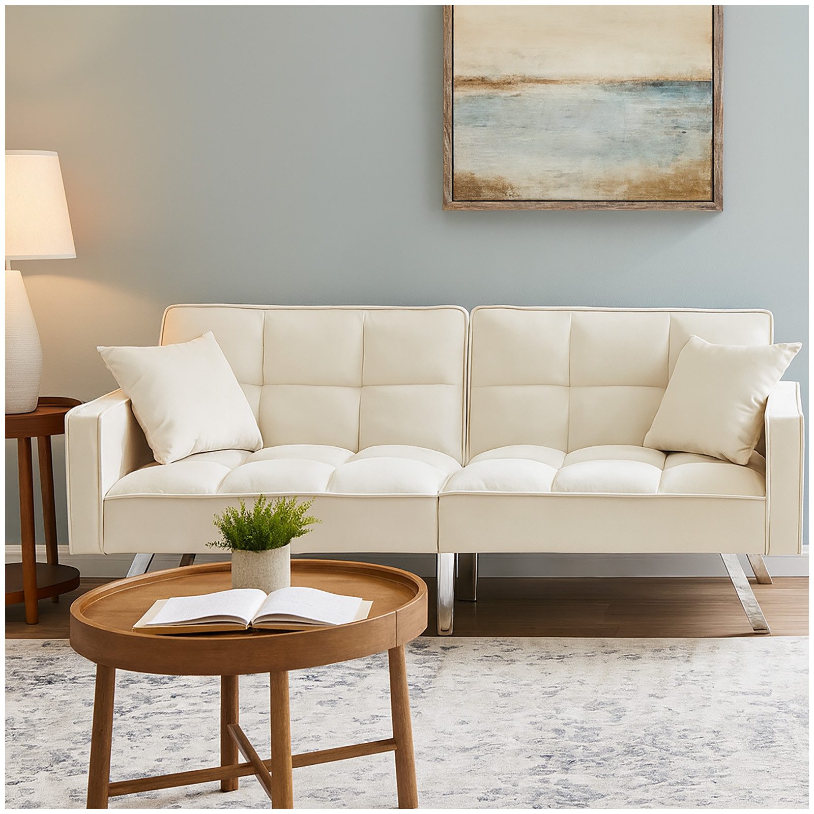 HTI-Living 2-Sitzer Sofa mit Schlaffunktion Brigga Beige, Stück 1 Teile, Funktionscouch inklusive 2 Zierkissen