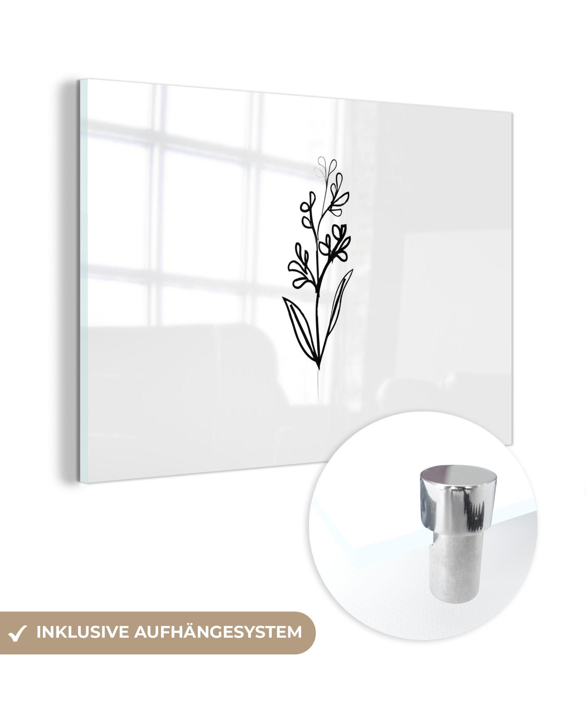 MuchoWow Acrylglasbild Pflanzen - Blume - Strichzeichnung, (1 St), Acrylglasbilder Wohnzimmer & Schlafzimmer