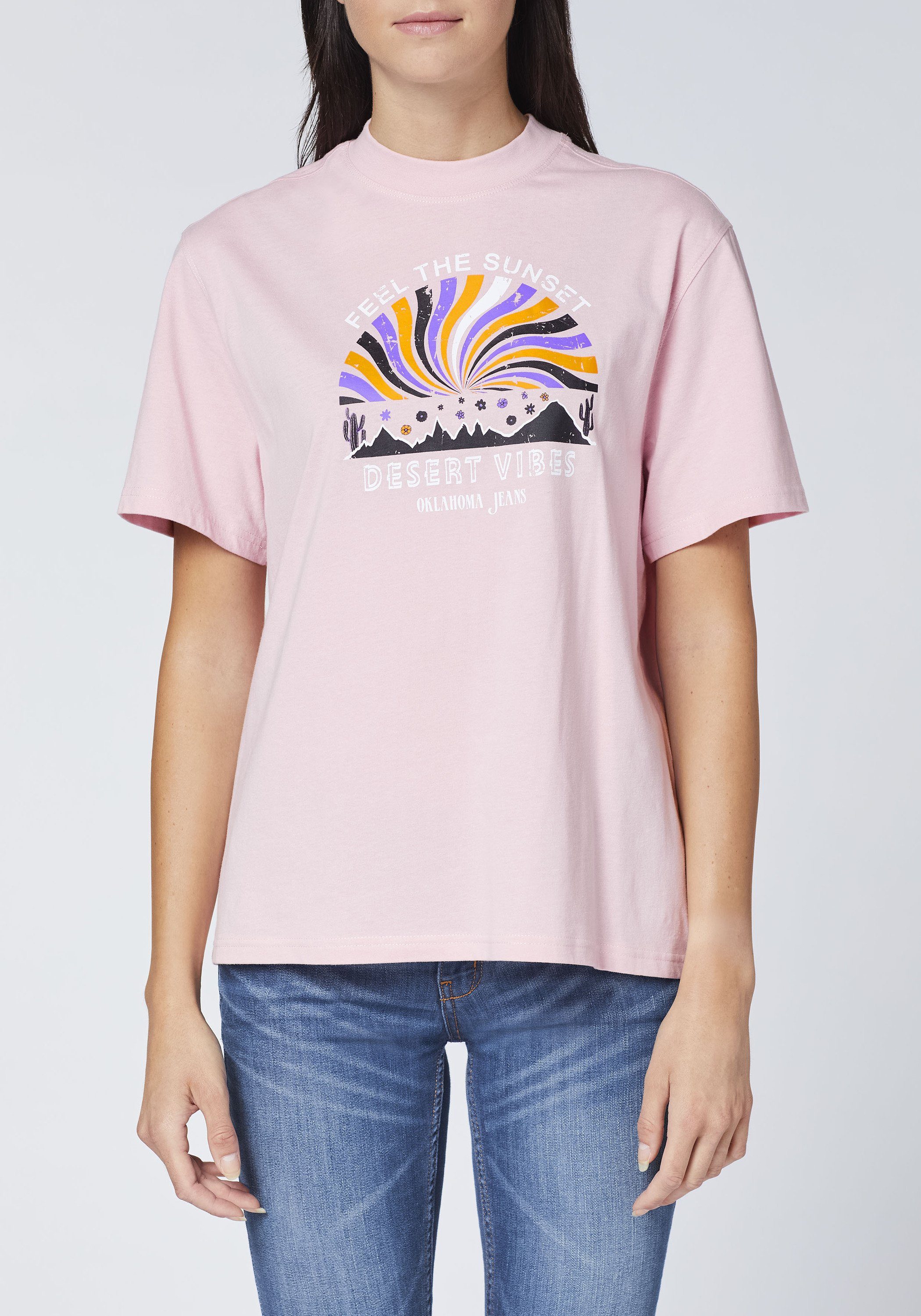 Oklahoma Jeans Print-Shirt mit Desert-Motiv 14-2305 Pink Nectar