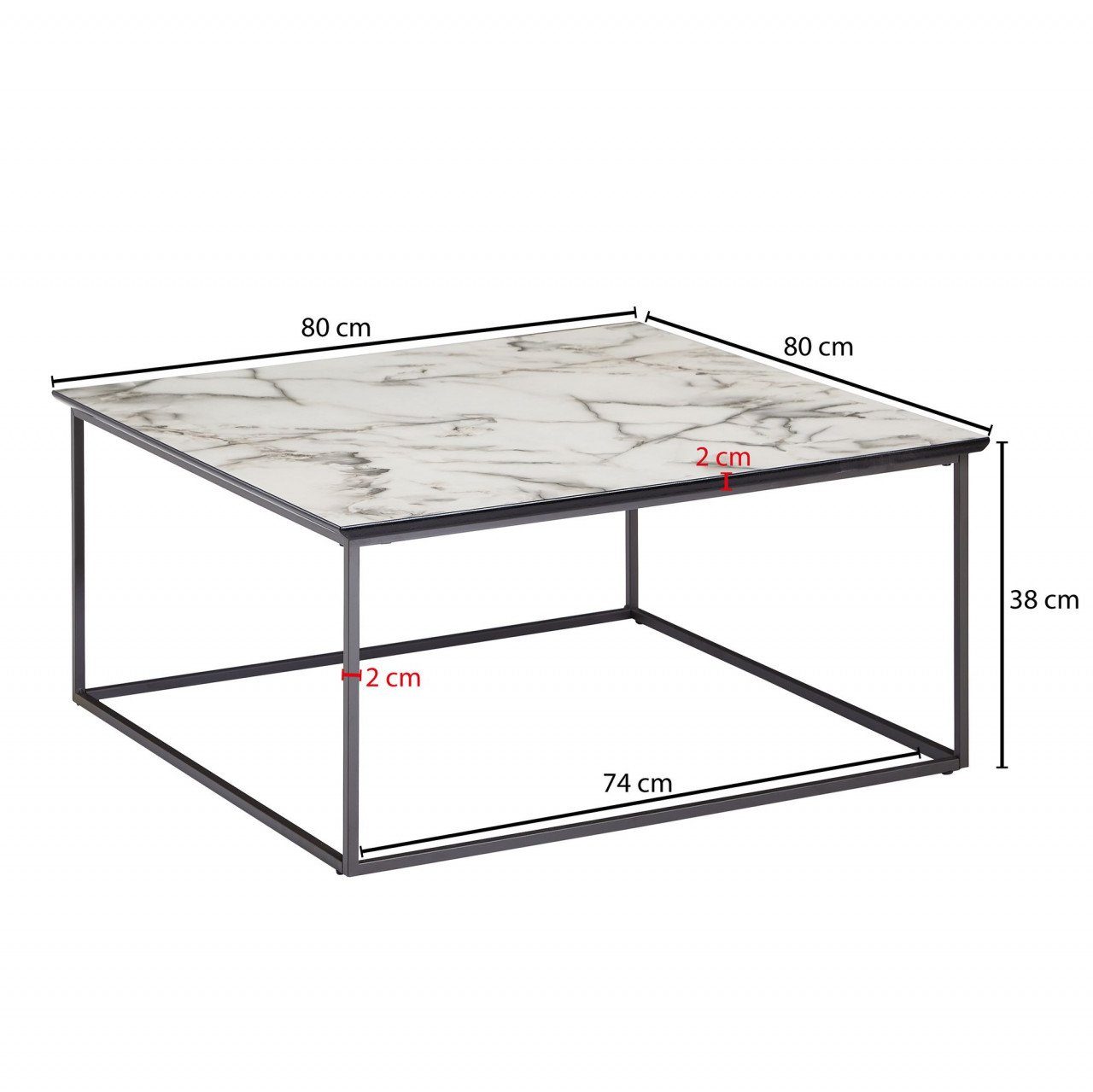 furnicato Couchtisch Weiß cm Optik mit 80x80 Marmor Quadratisch