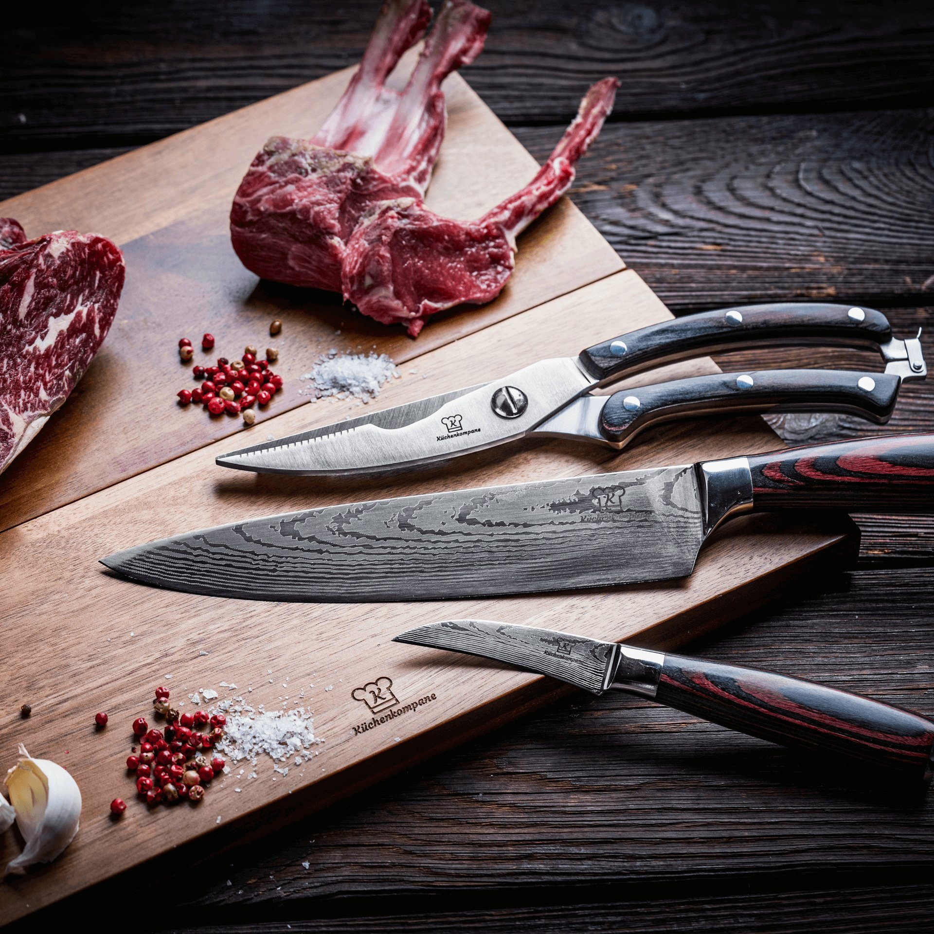 Küchenkompane Messer-Set Outdoor Messerset mit - Schneidebrett und (4-tlg) 3in1 Messerset Messerbox